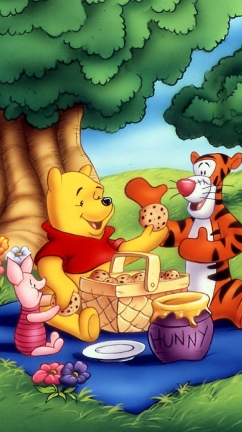 Handy-Wallpaper Picknick, Fernsehserien, Winnie Puuh, Tiger (Winnie Puuh), Ferkel (Winnie Puuh) kostenlos herunterladen.