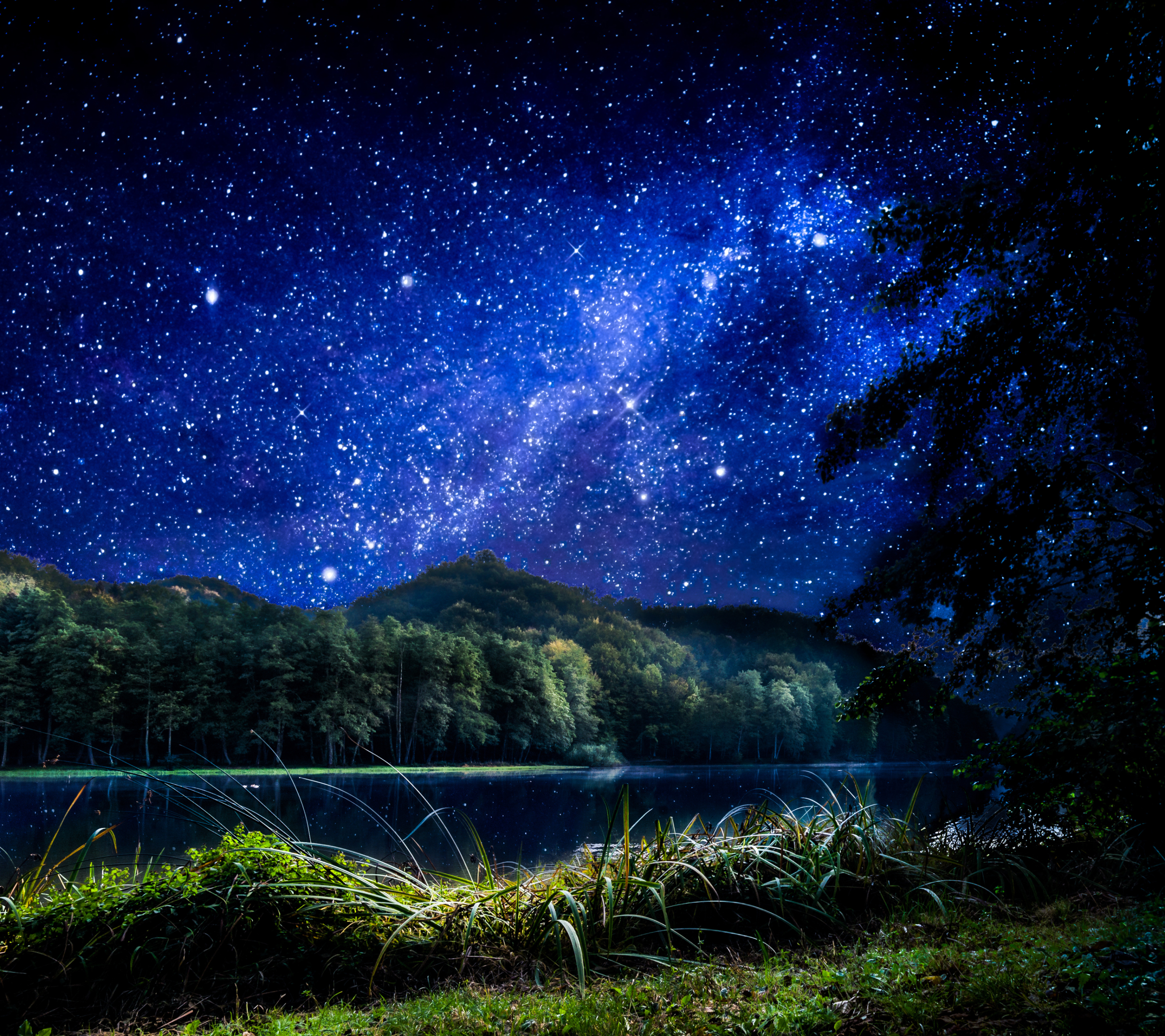 Download mobile wallpaper Sky, Stars, Night, Mountain, Lake, Starry Sky, Earth for free.