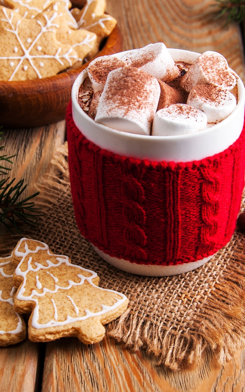 Download mobile wallpaper Food, Cup, Christmas, Marshmallow, Cookie, Hot Chocolate for free.