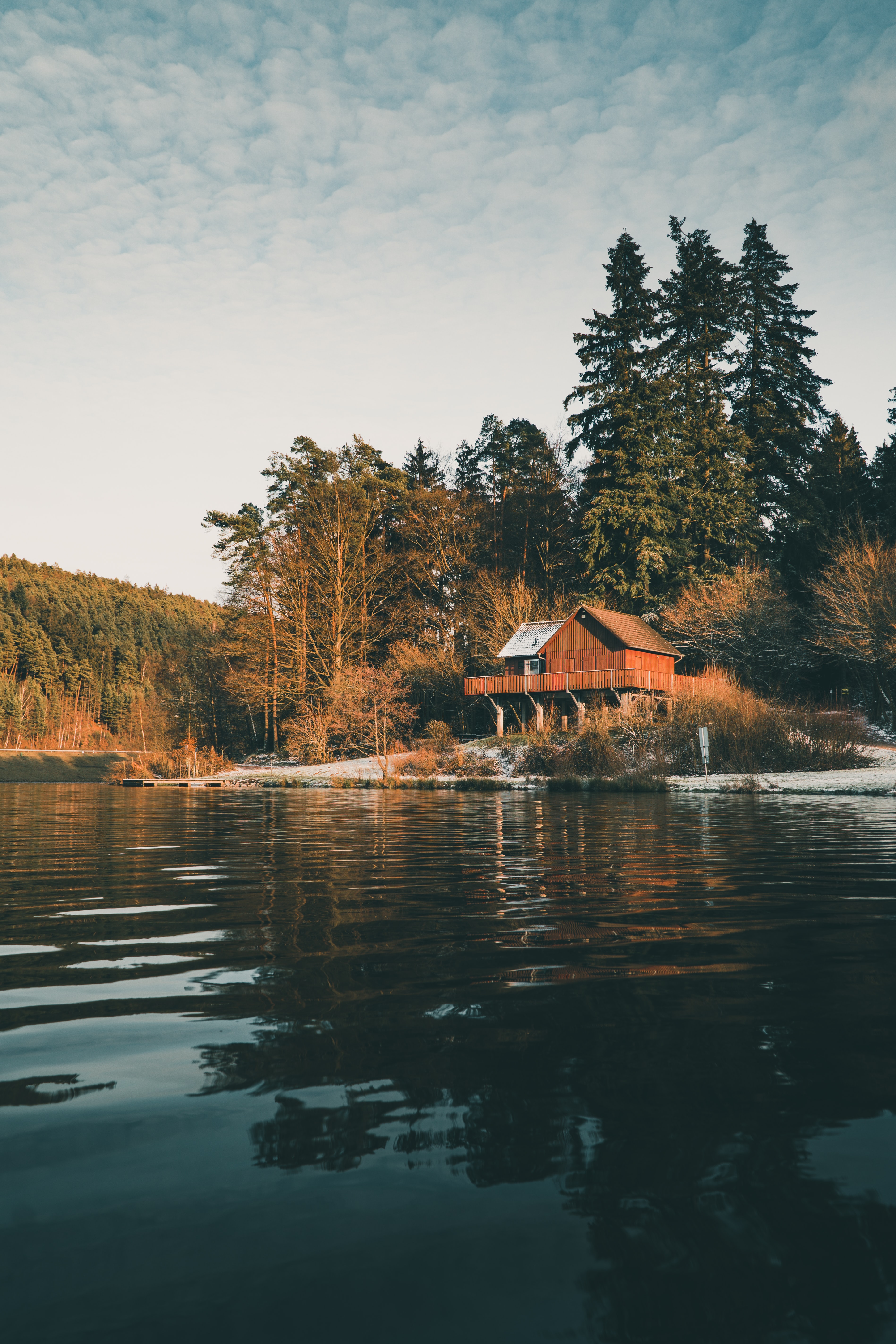 house, water, nature, trees, forest HD wallpaper