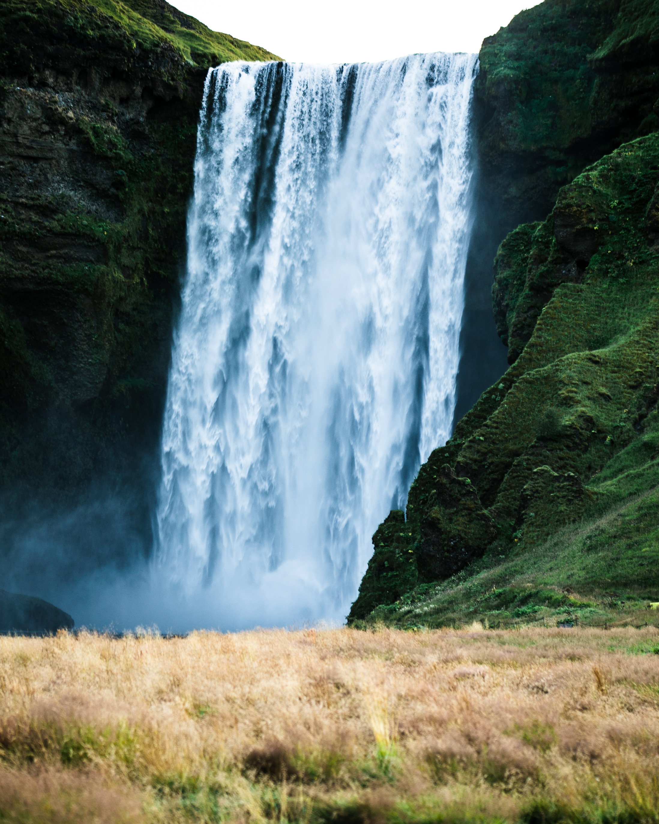 spray, nature, grass, waterfall 1080p