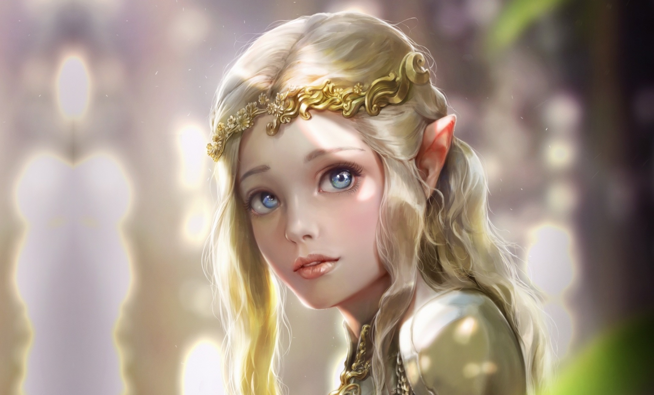 Download mobile wallpaper Fantasy, Blonde, Face, Elf, Blue Eyes, Pointed Ears for free.