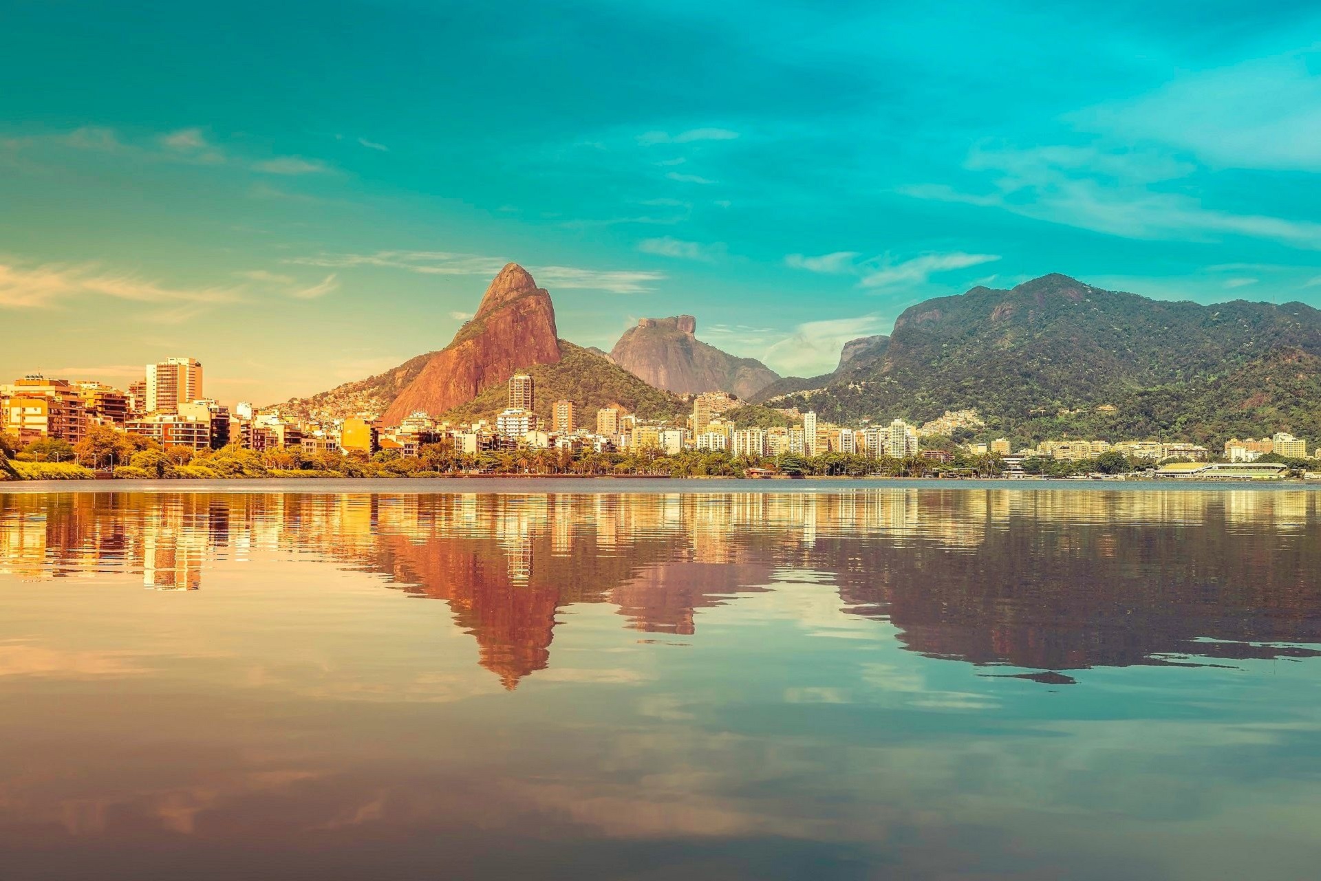 Скачать обои бесплатно Города, Город, Отражение, Рио Де Жанейро, Бразилия, Сделано Человеком картинка на рабочий стол ПК