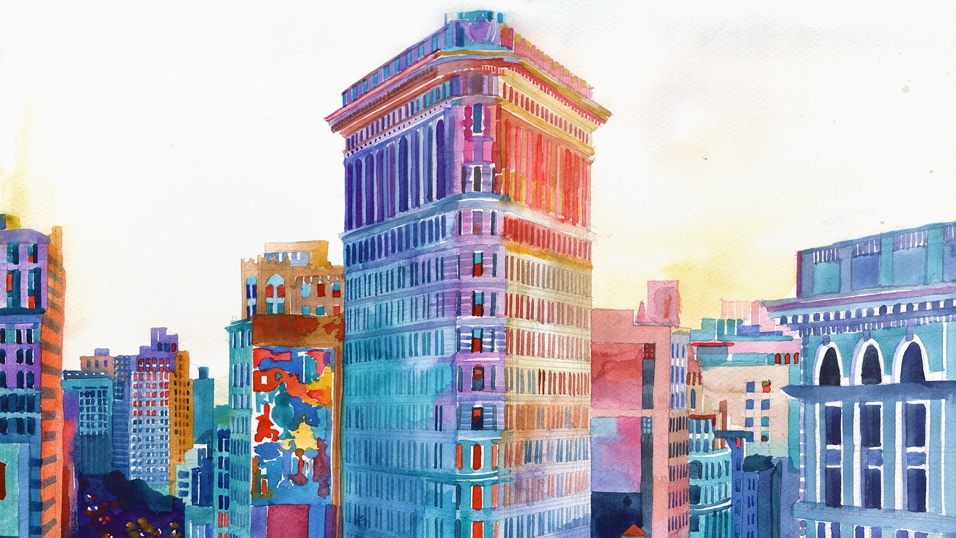 Handy-Wallpaper Gebäude, New York, Künstlerisch, Wasserfarbe kostenlos herunterladen.