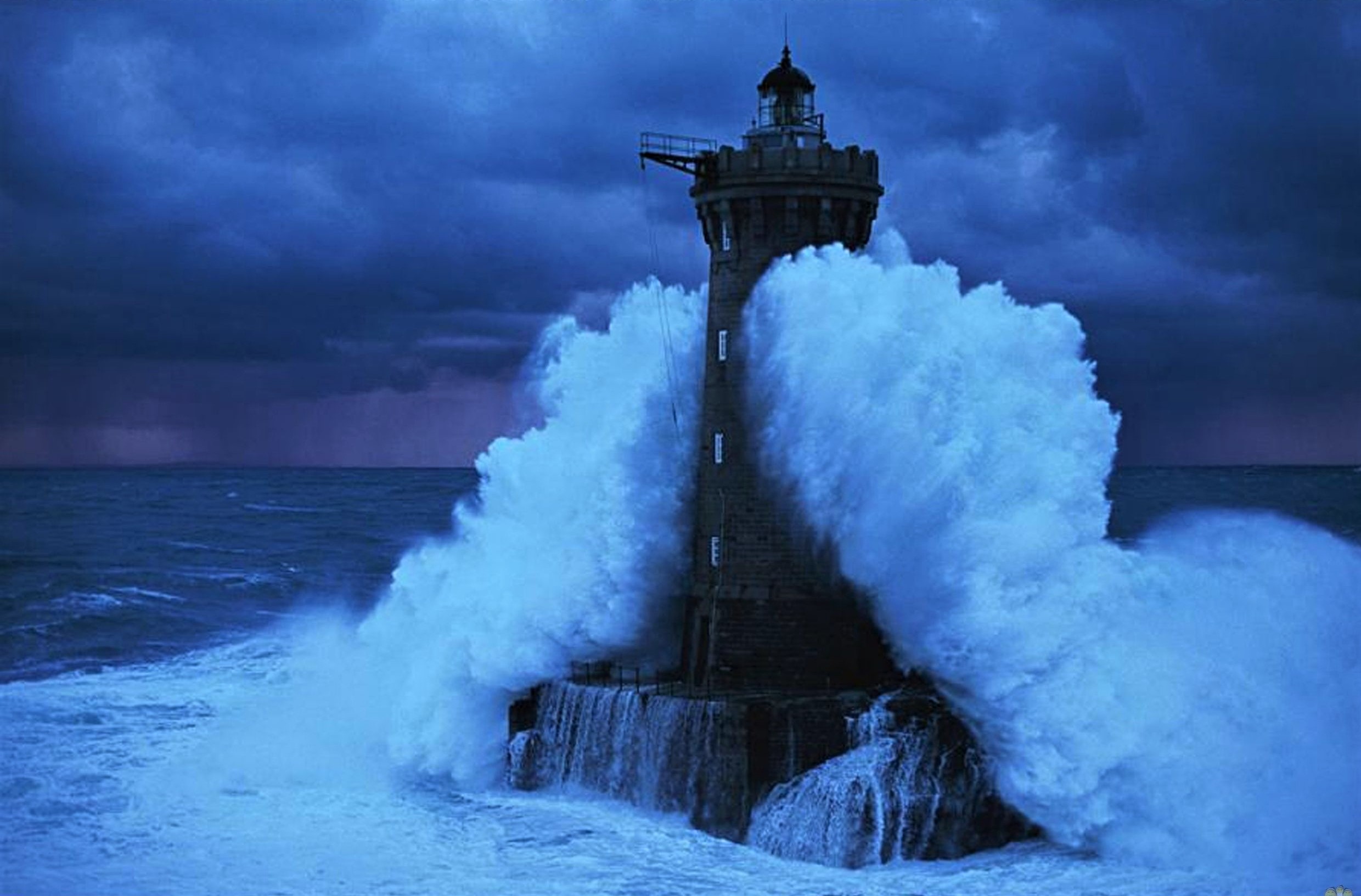 Download mobile wallpaper Sea, Ocean, Lighthouse, Storm, Wave, Man Made for free.