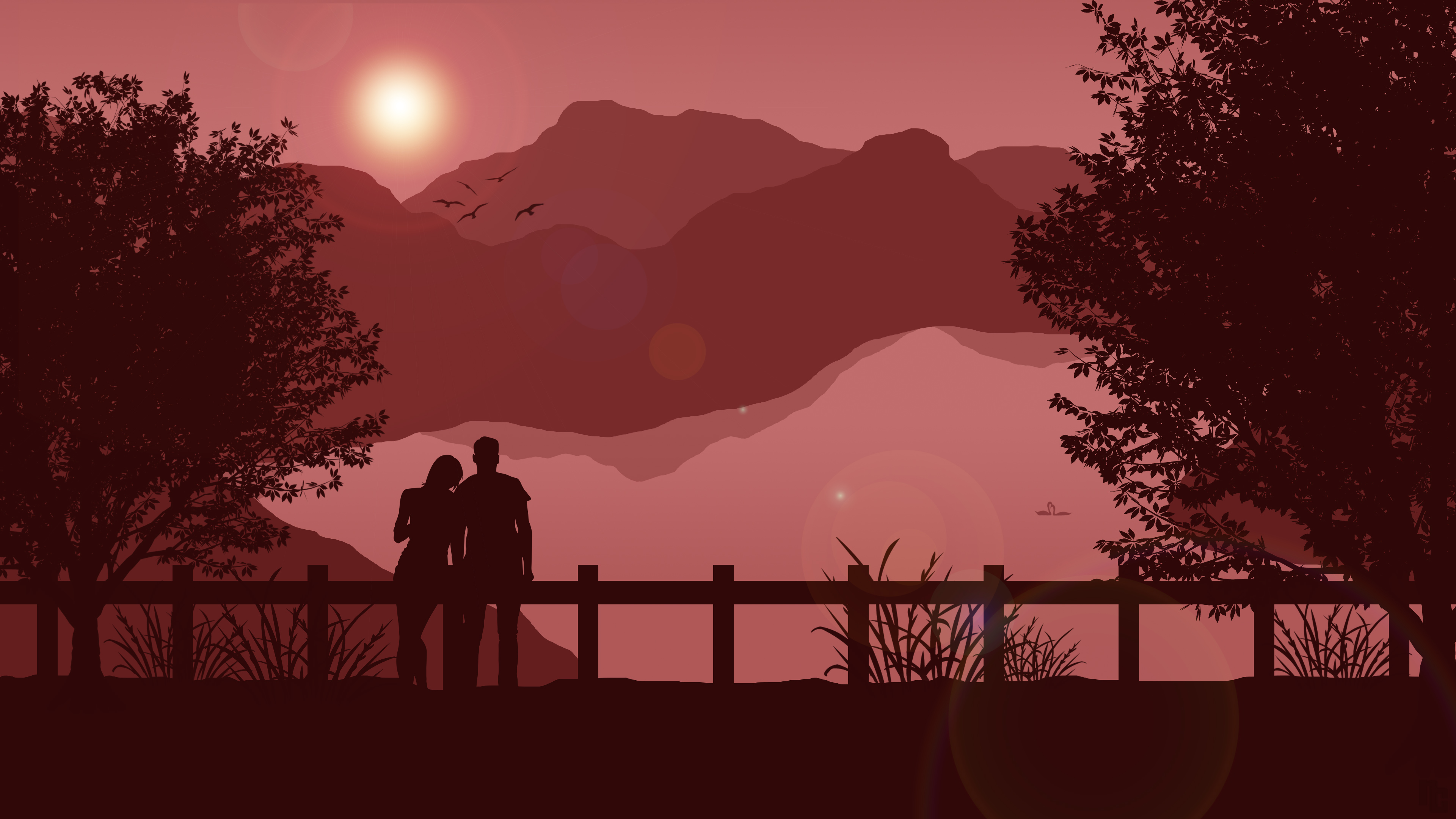 Download mobile wallpaper Landscape, Sunset, Couple, Artistic for free.