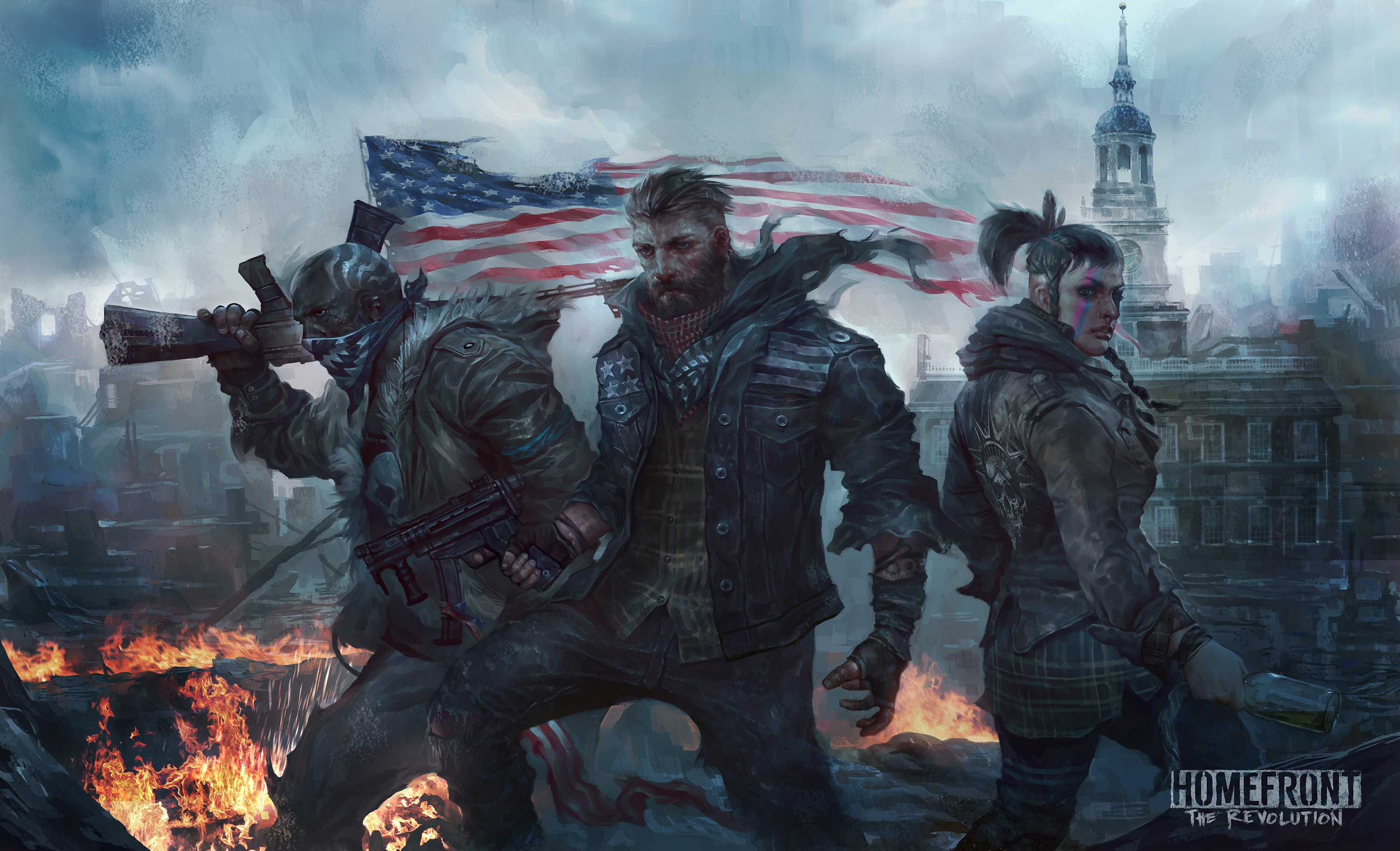 858225 скачать обои видеоигры, тыл: революция, американский флаг, воин, оружие - заставки и картинки бесплатно