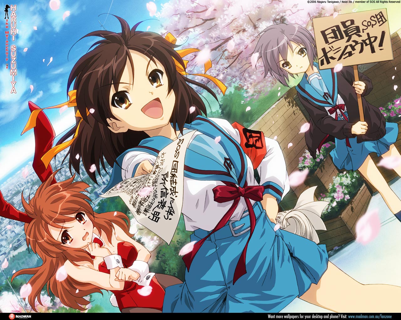 1434533 Hintergrundbild herunterladen animes, suzumiya haruhi no yūutsu, haruhi suzumiya, mikuru asahina, yuki nagato - Bildschirmschoner und Bilder kostenlos