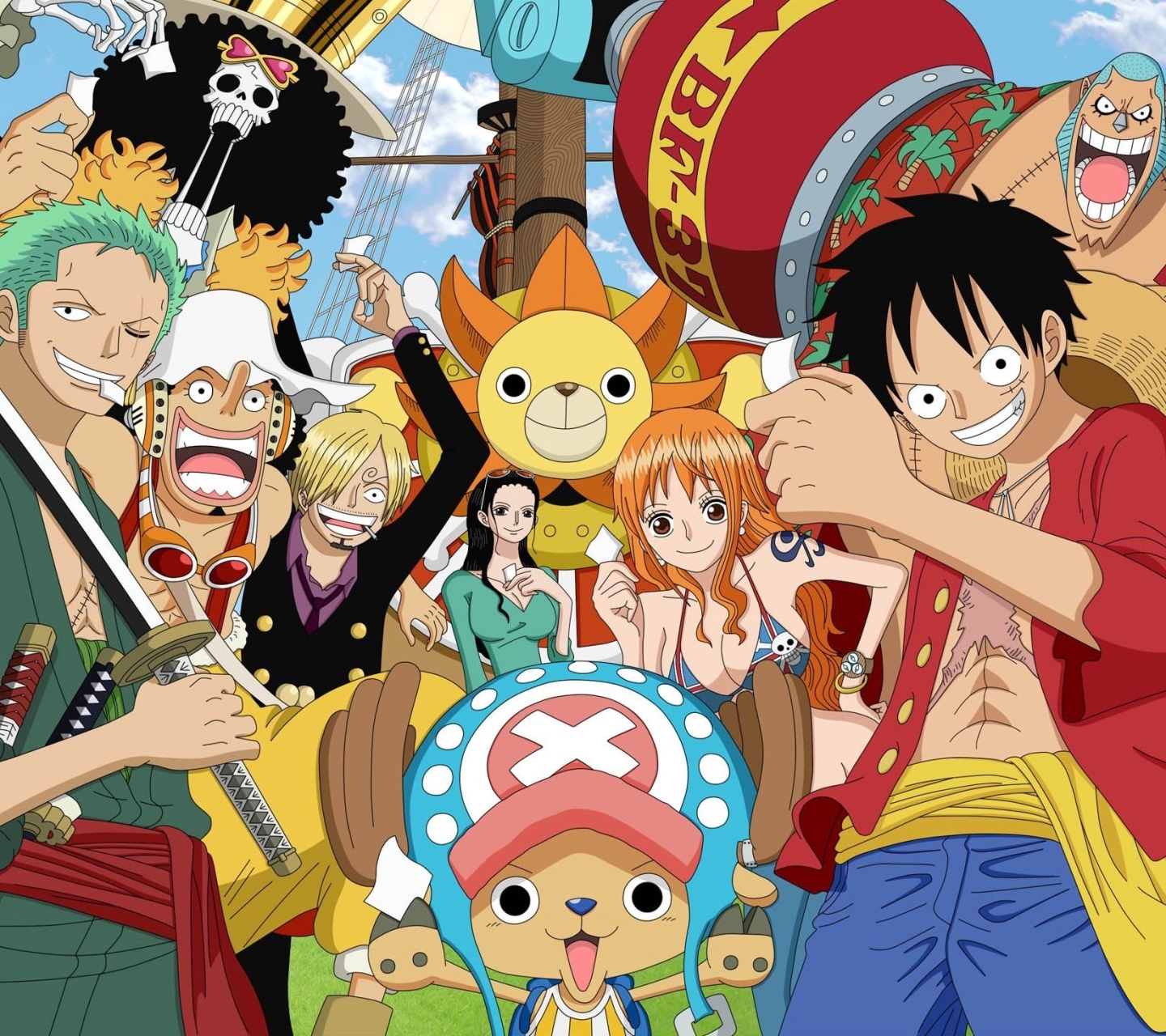 Download mobile wallpaper Anime, One Piece, Tony Tony Chopper, Usopp (One Piece), Roronoa Zoro, Nami (One Piece), Sanji (One Piece), Brook (One Piece), Nico Robin, Franky (One Piece), Sunny (One Piece) for free.