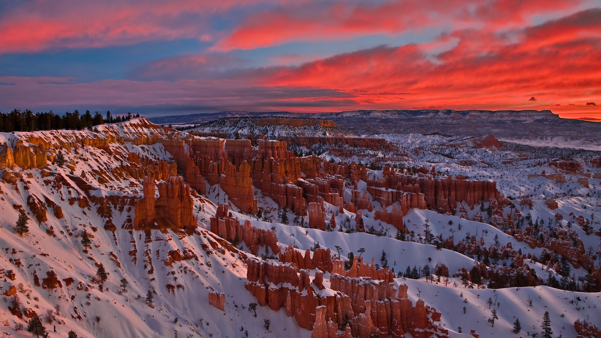 Free download wallpaper Sunset, Canyon, Snow, Earth, Cloud on your PC desktop