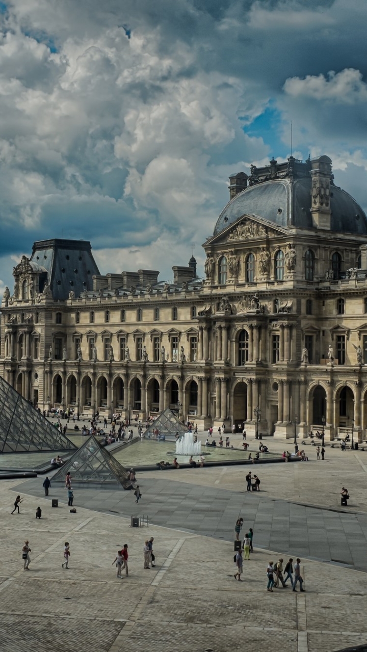 Baixar papel de parede para celular de Paris, França, Quadrado, Nuvem, Feito Pelo Homem, Museu Do Louvre gratuito.