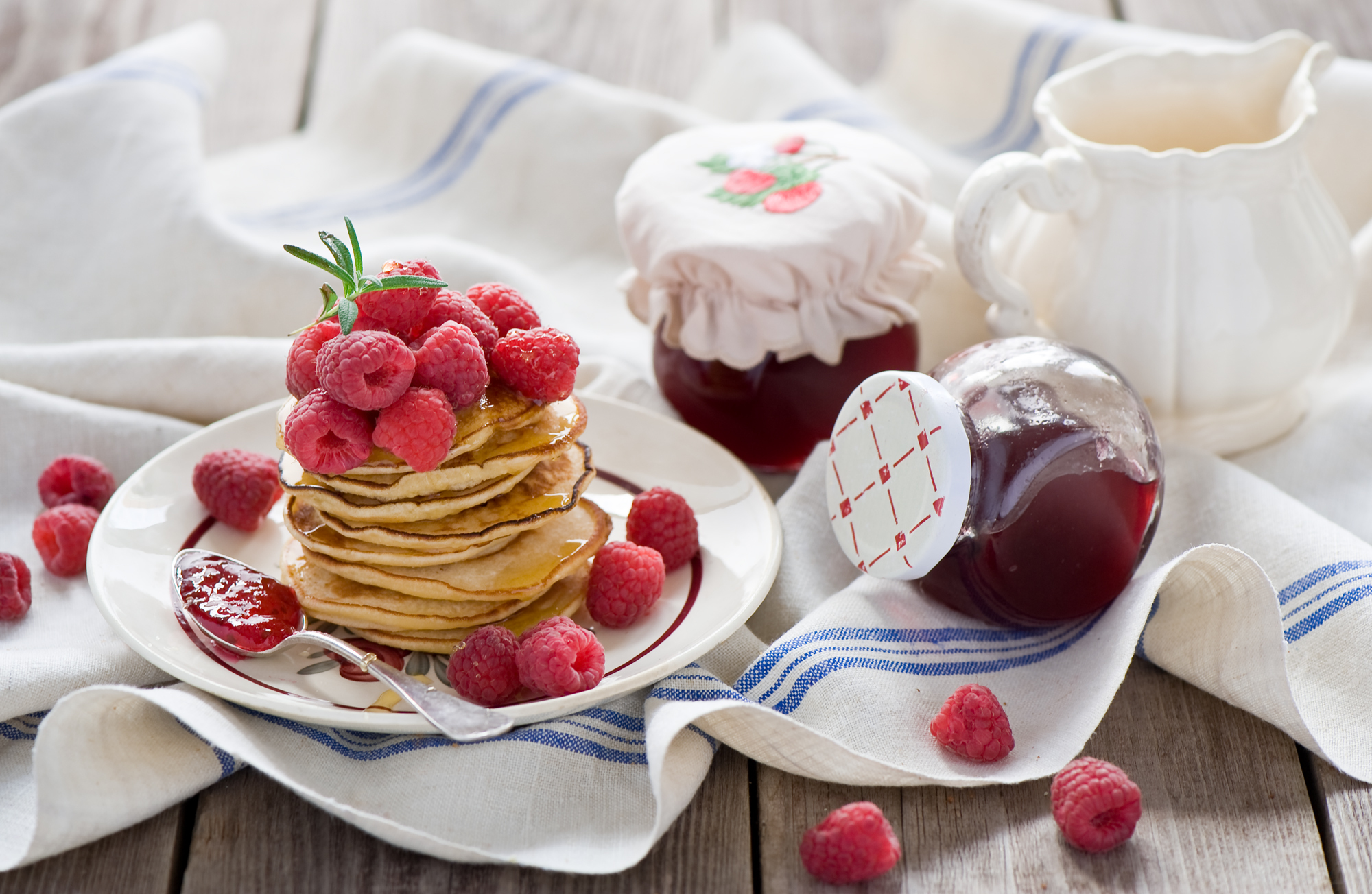 food, breakfast, fruit, jam, pancake, raspberry