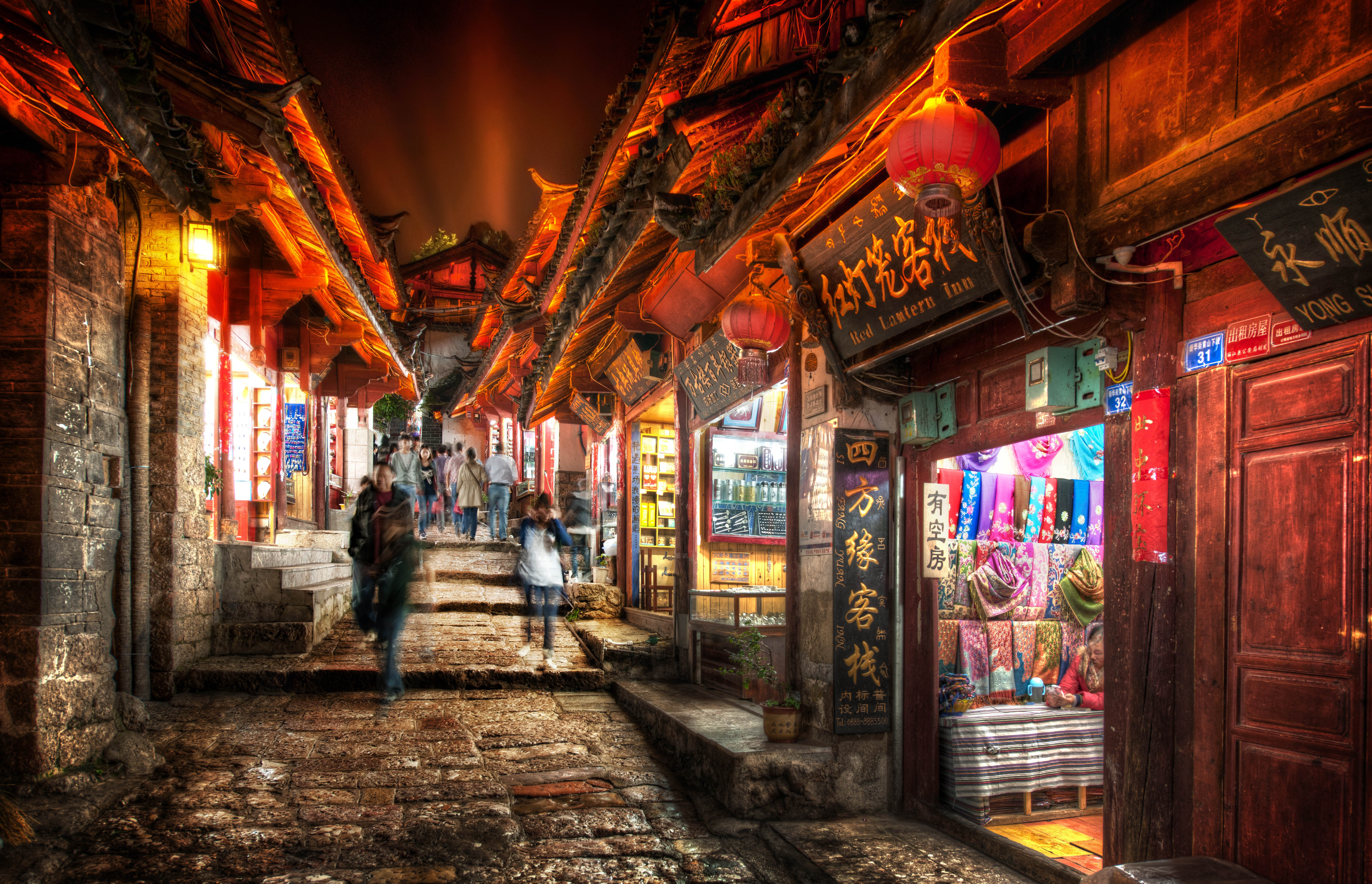 street, man made, lijiang, china, night, oriental, cities