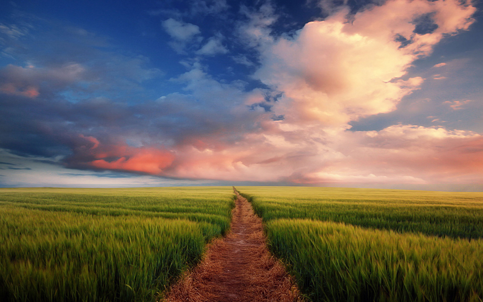 Free download wallpaper Landscape, Sky, Roads, Clouds, Fields on your PC desktop