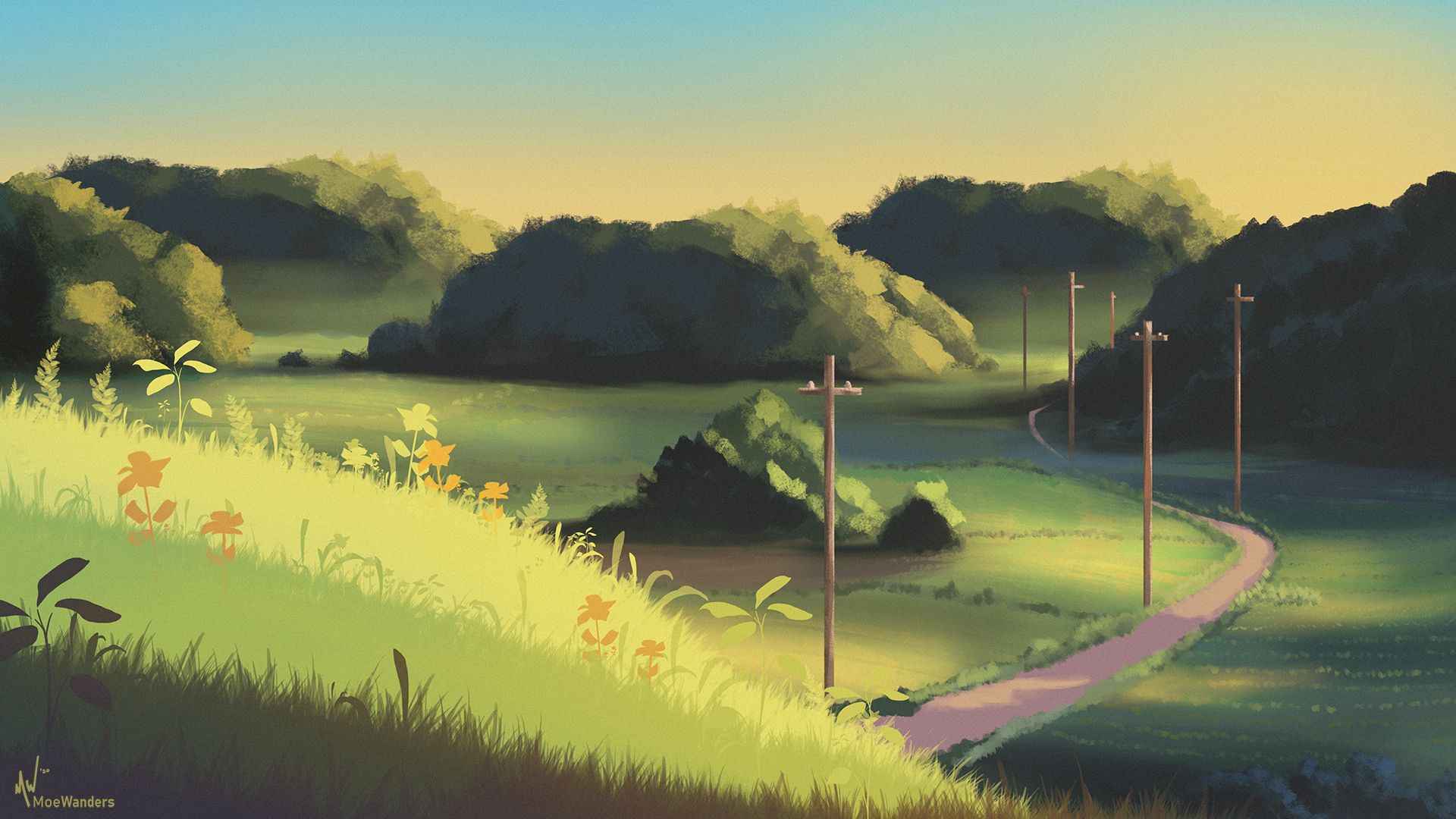 Free download wallpaper Anime, Landscape, Road on your PC desktop