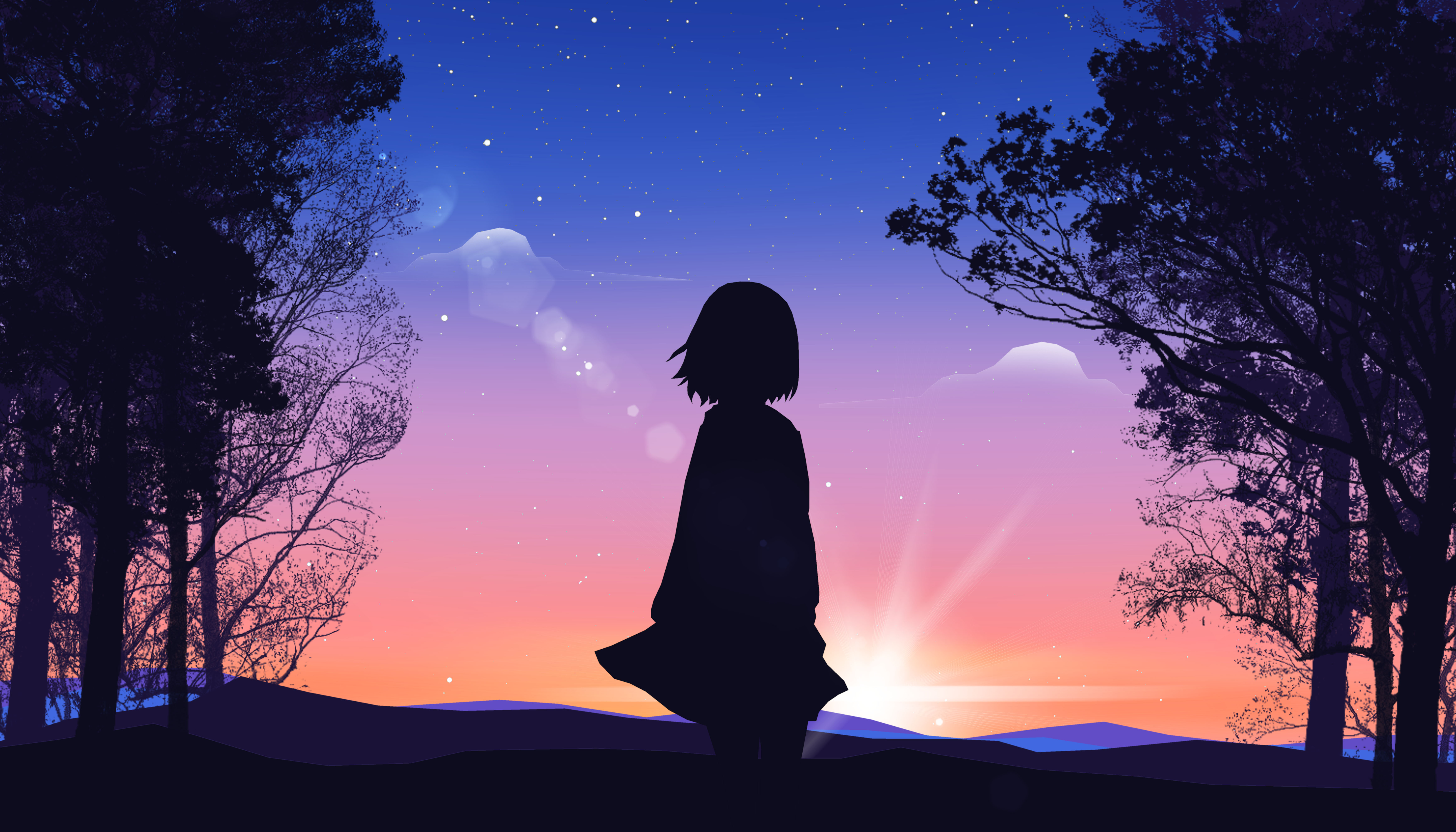 Download mobile wallpaper Sunset, Silhouette, Girl, Art, Loneliness for free.