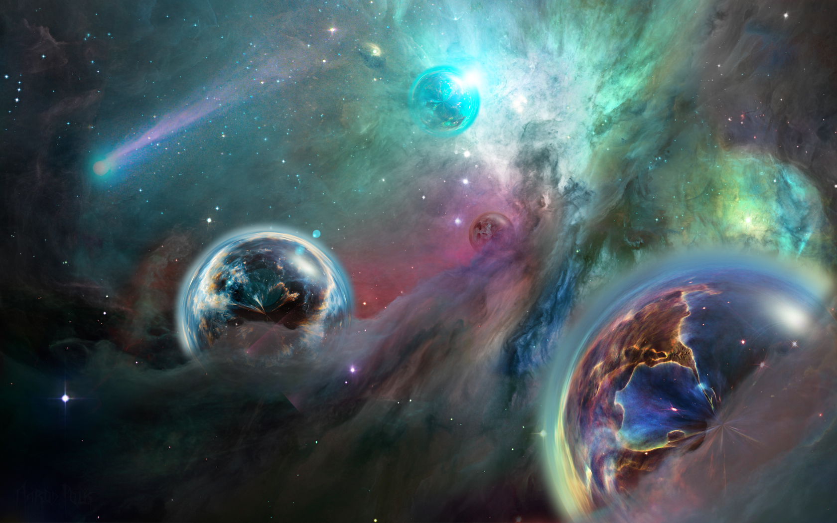 Скачать обои бесплатно Планеты, Космос, Туманность, Цвета, Планета, Красочный, Научная Фантастика картинка на рабочий стол ПК