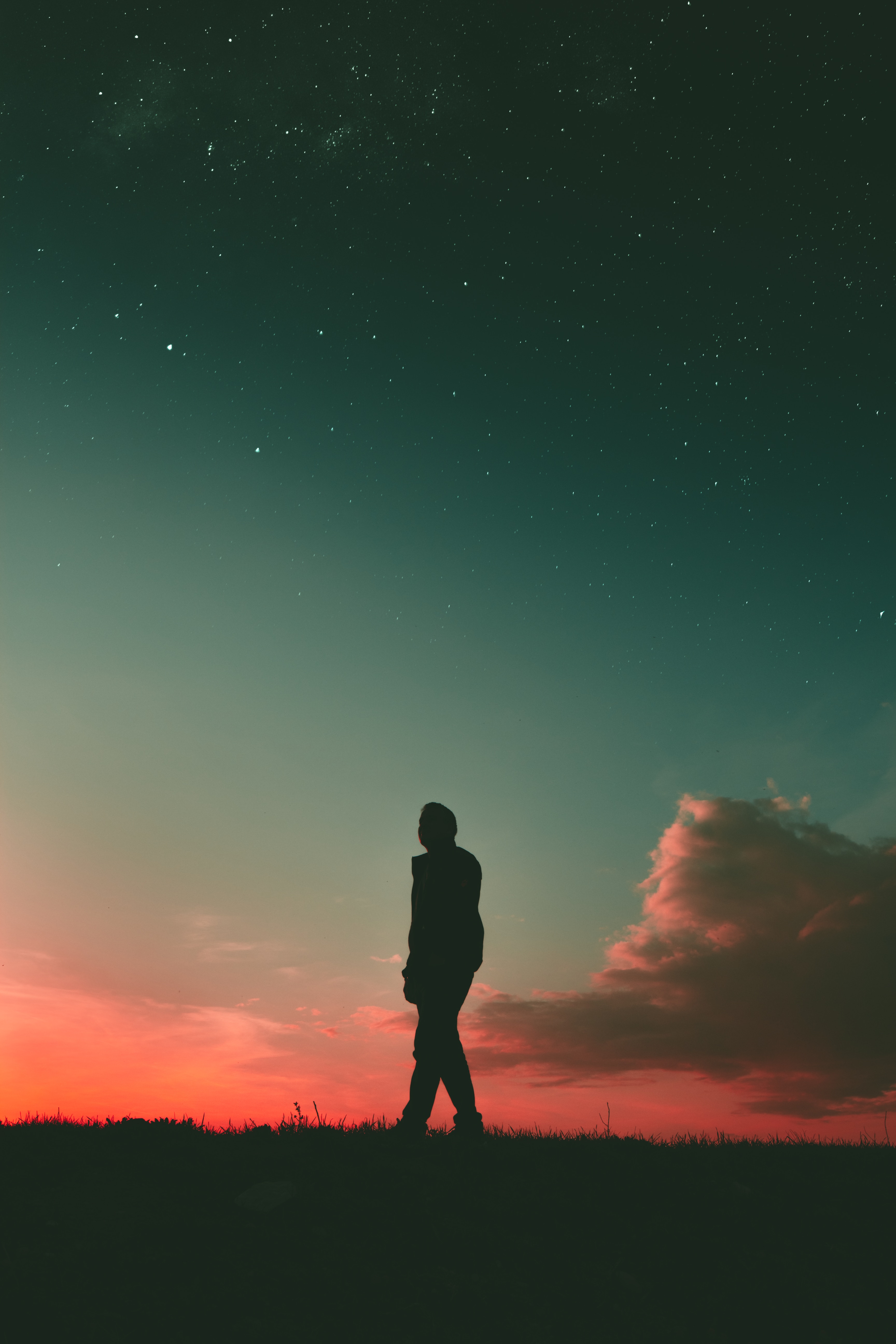 person, human, dark, sunset, sky, silhouette, stroll HD wallpaper