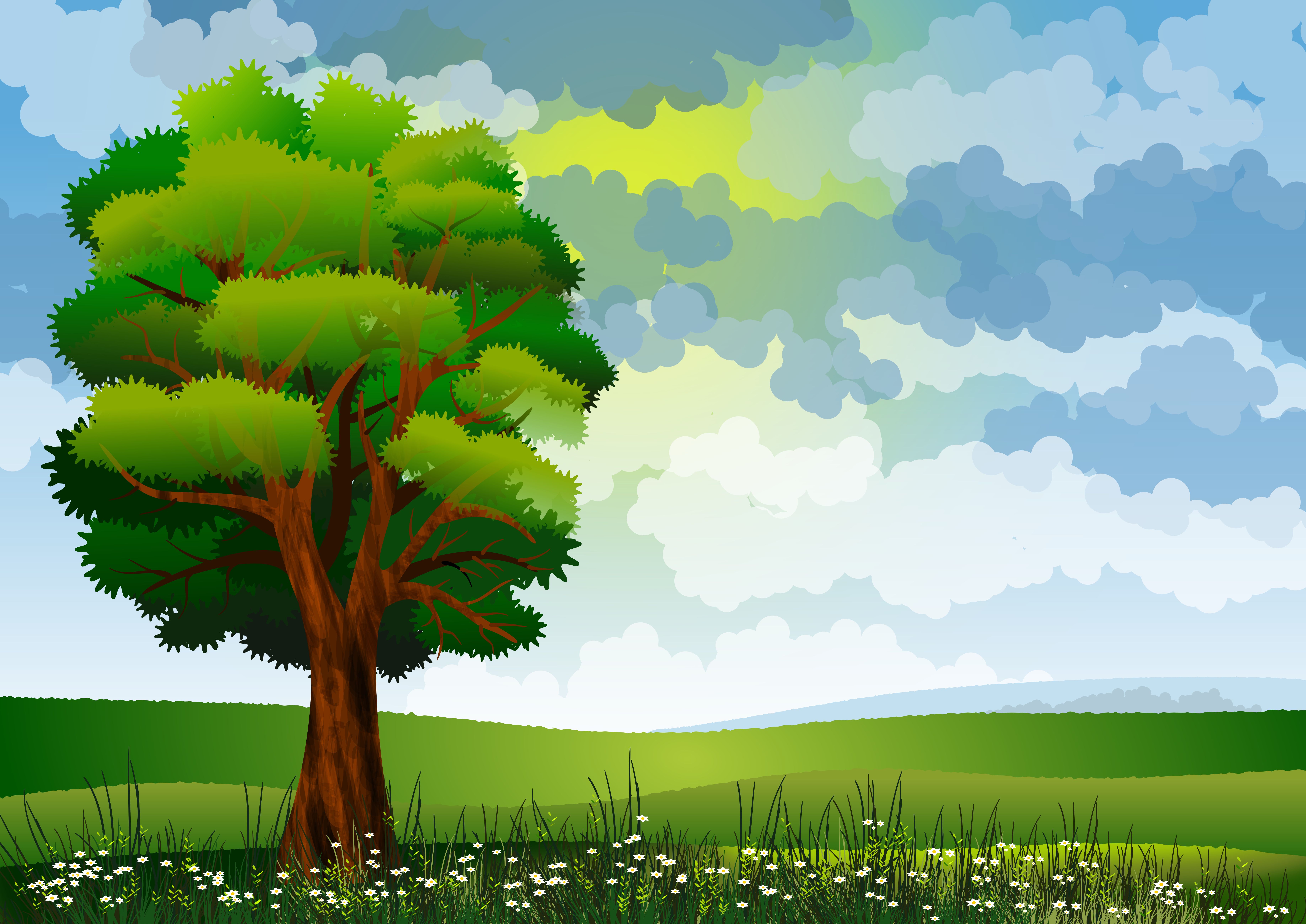 Free download wallpaper Tree, Field, Summer, Wood, Flowers, Art, Vector on your PC desktop