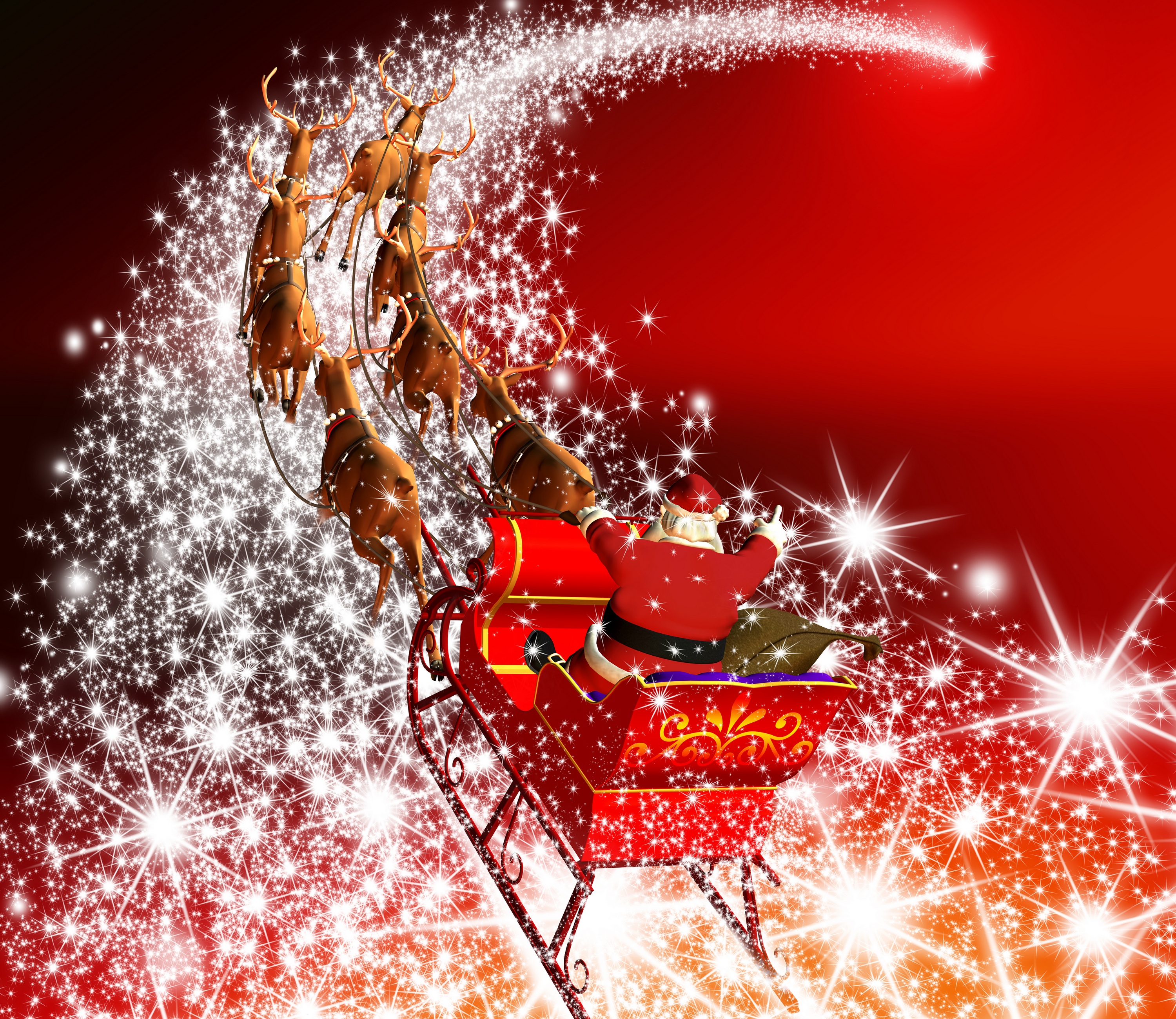 red, santa claus, reindeer, holiday, christmas