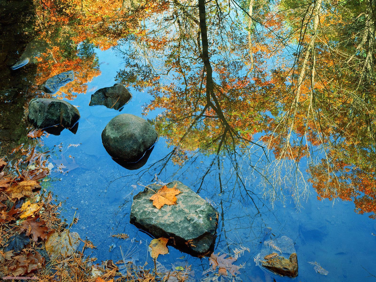 Download mobile wallpaper Stones, Water, Nature, Autumn for free.