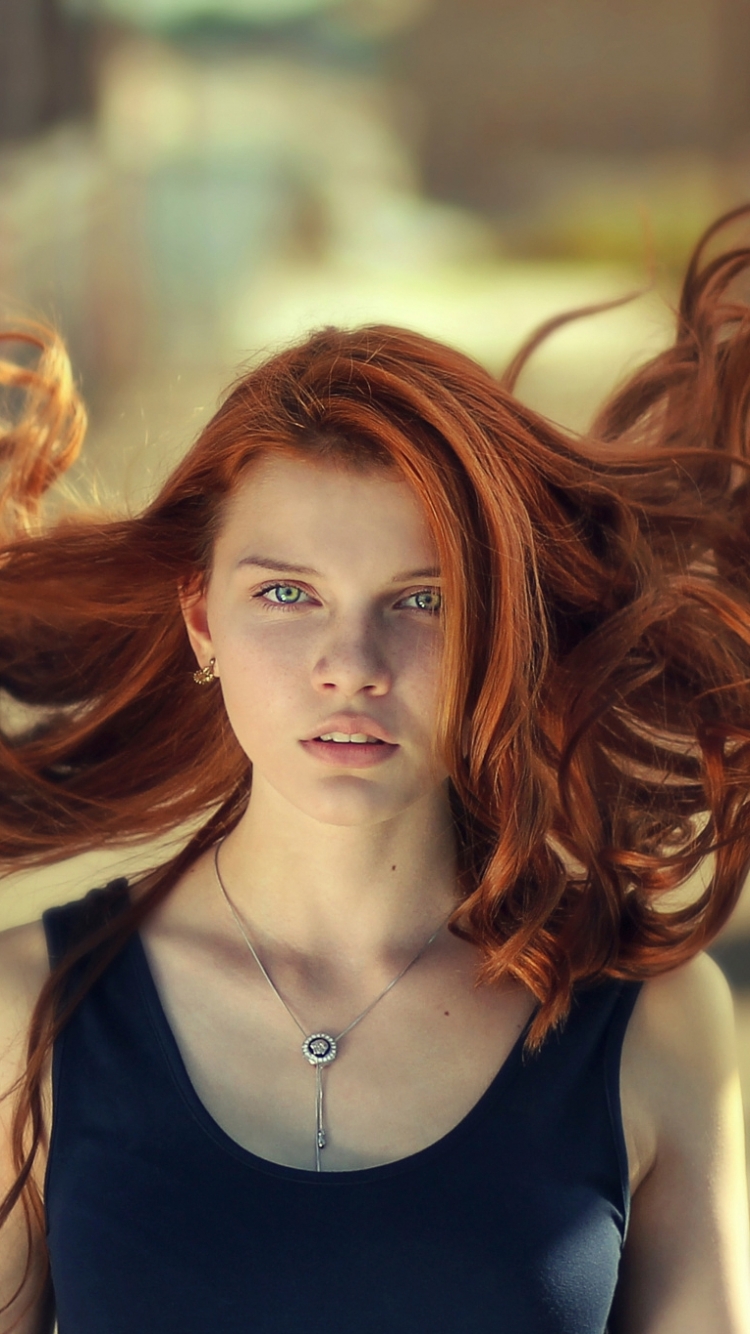 Download mobile wallpaper Redhead, Mood, Model, Women, Green Eyes, Necklace for free.