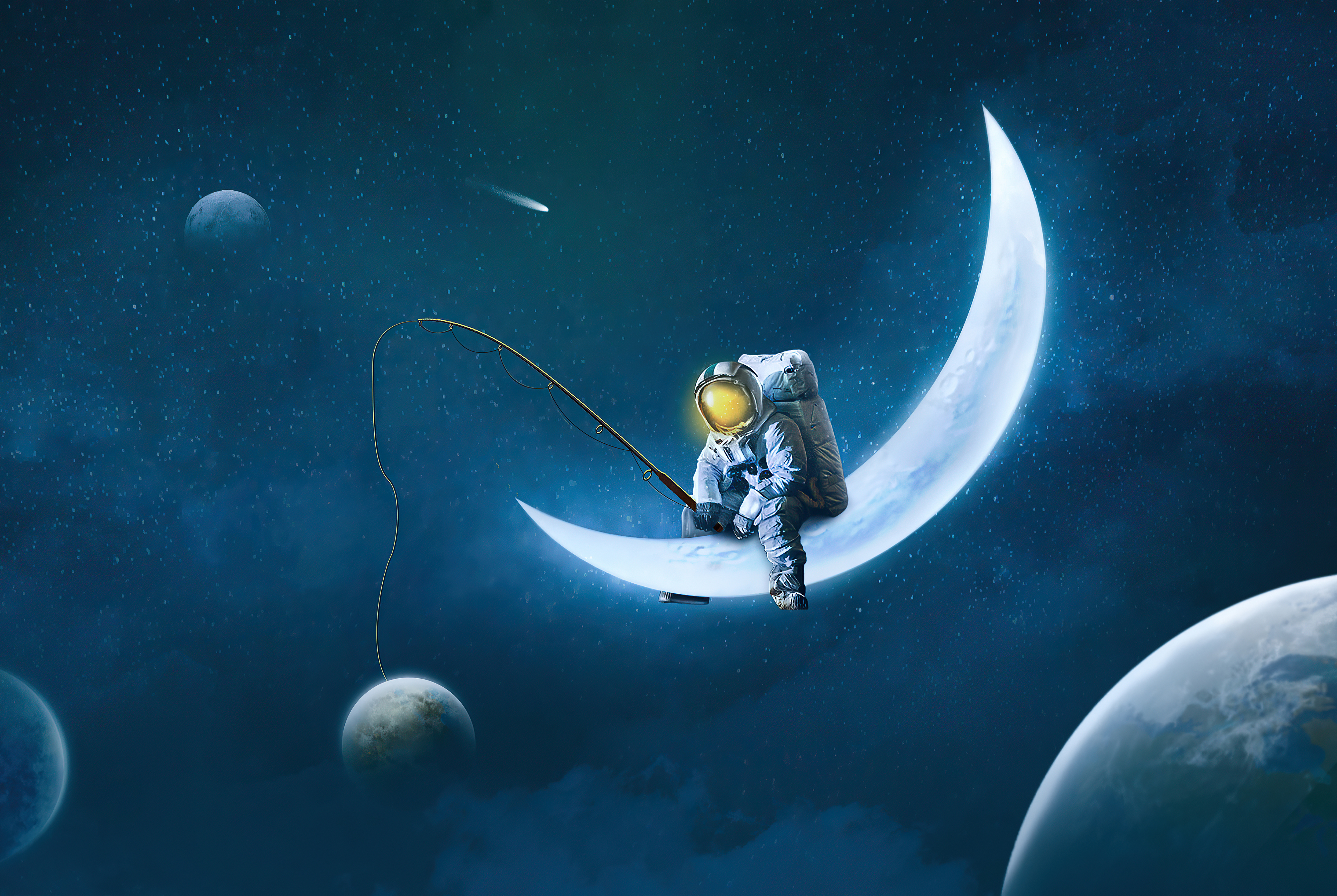 Téléchargez des papiers peints mobile Lune, Science Fiction, Astronaute, Faire De La Pêche gratuitement.