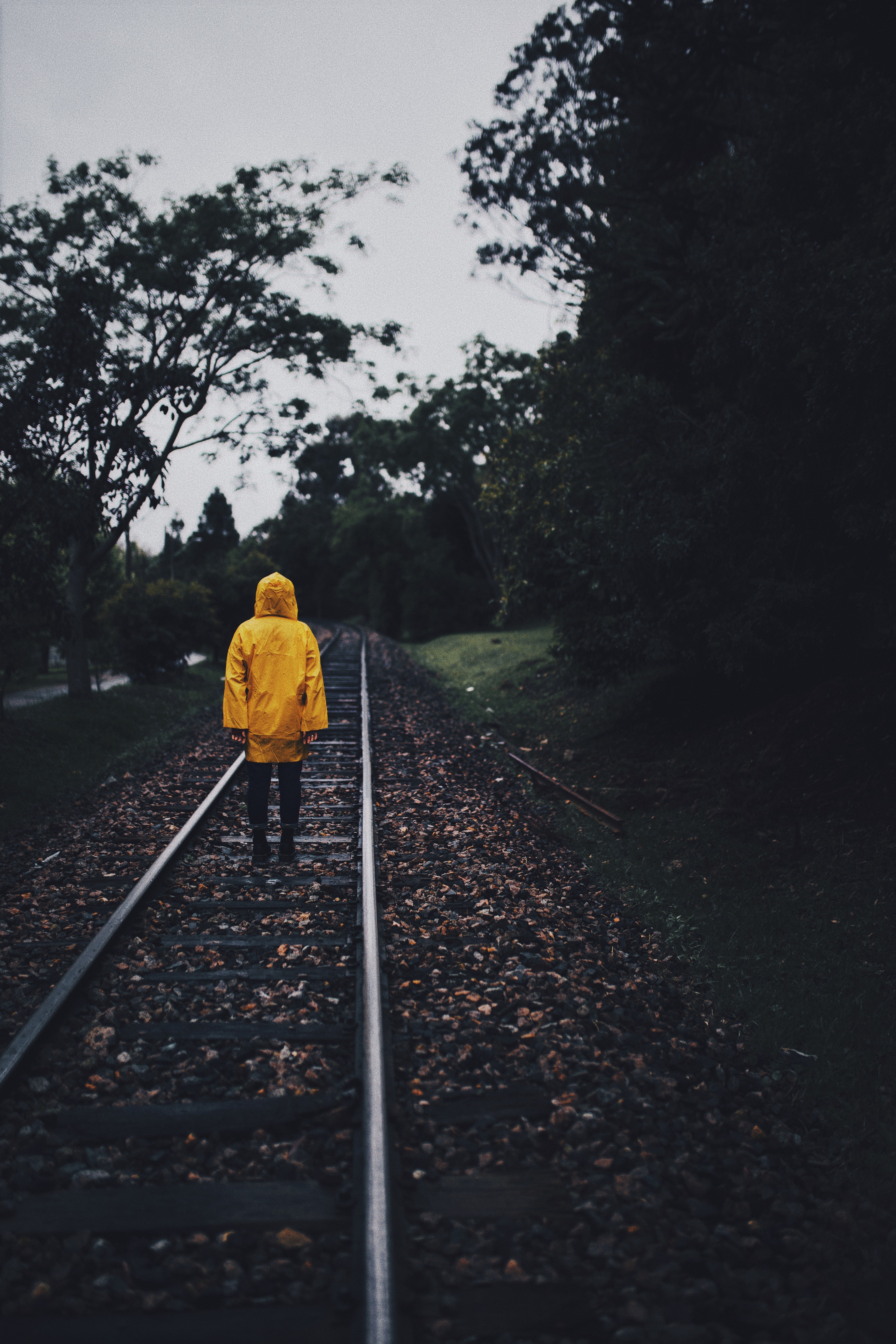 New Lock Screen Wallpapers alone, autumn, yellow, miscellanea, miscellaneous, human, person, railway, lonely, cloak