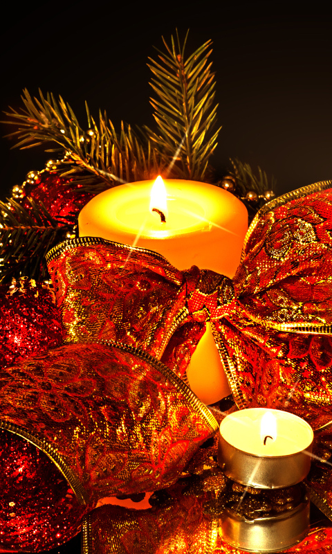 Download mobile wallpaper Christmas, Holiday, Candle, Ribbon, Christmas Ornaments for free.