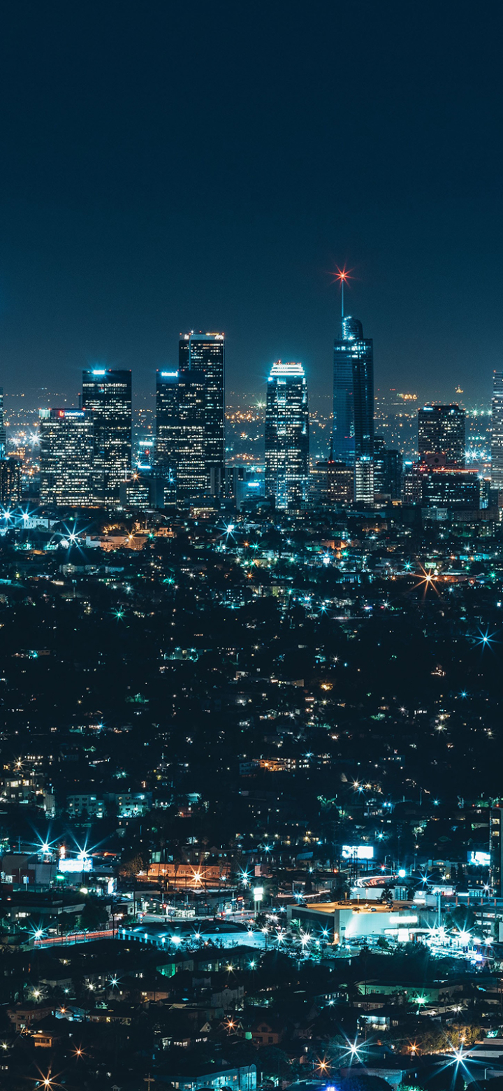 Handy-Wallpaper Städte, Stadt, Wolkenkratzer, Licht, Stadtbild, Los Angeles, Nacht, Menschengemacht, Großstadt kostenlos herunterladen.