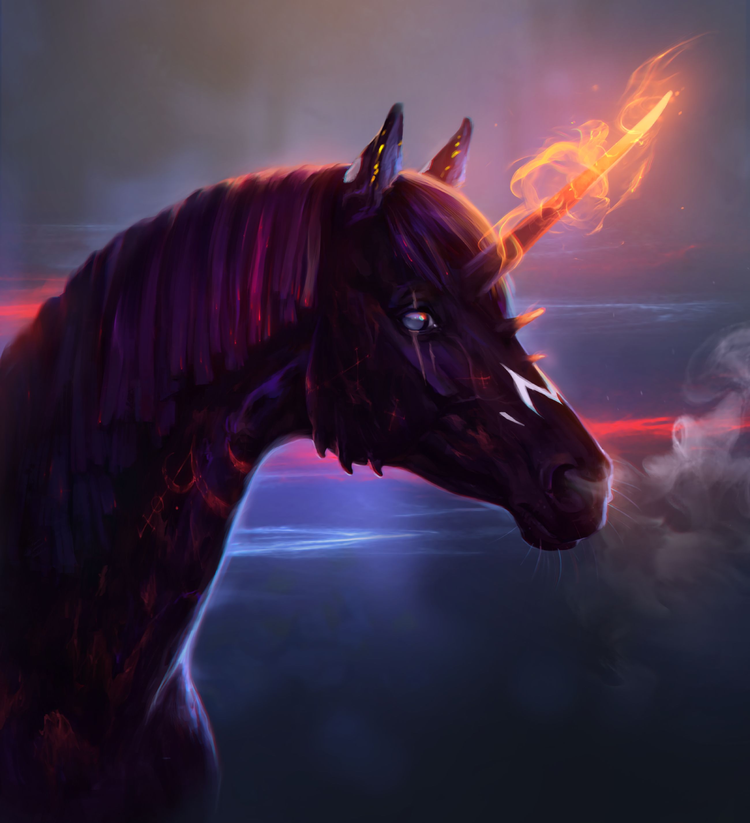 unicorn, art, fire, horse