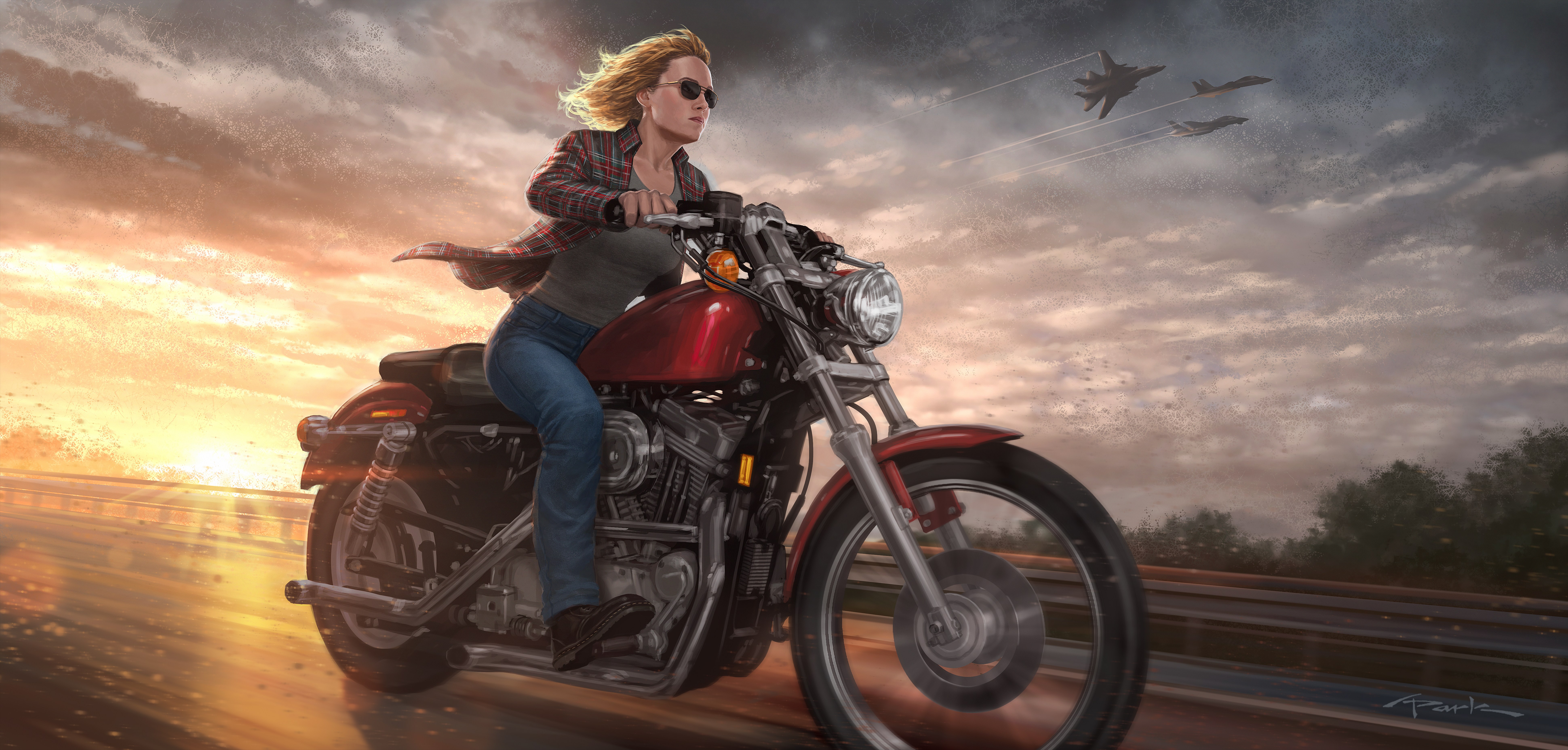Baixe gratuitamente a imagem Motocicleta, Filme, Cabelo Loiro, Brie Larson, Capitã Marvel na área de trabalho do seu PC