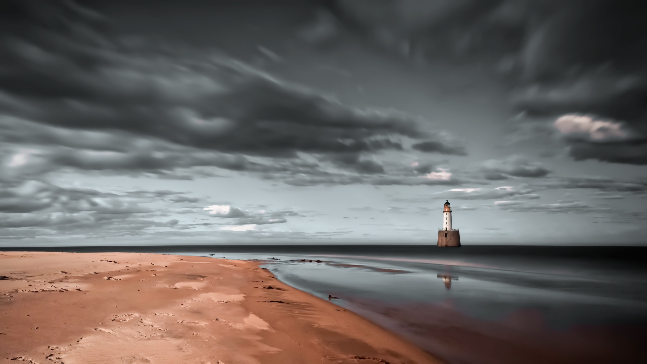 Free download wallpaper Sky, Beach, Horizon, Ocean, Lighthouse, Cloud, Man Made on your PC desktop