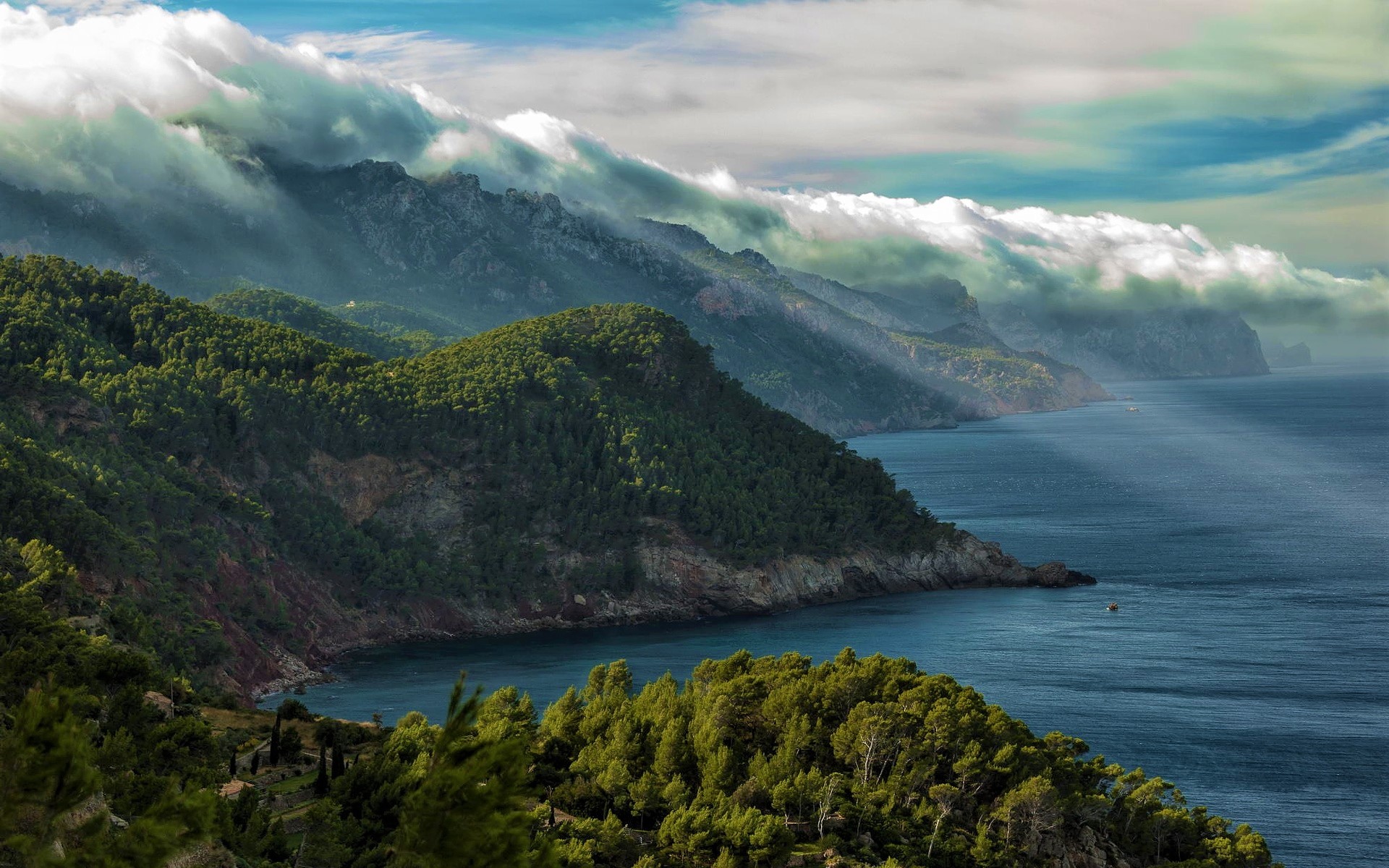 Download mobile wallpaper Landscape, Mountain, Coast, Forest, Earth, Spain, Coastline, Mallorca for free.