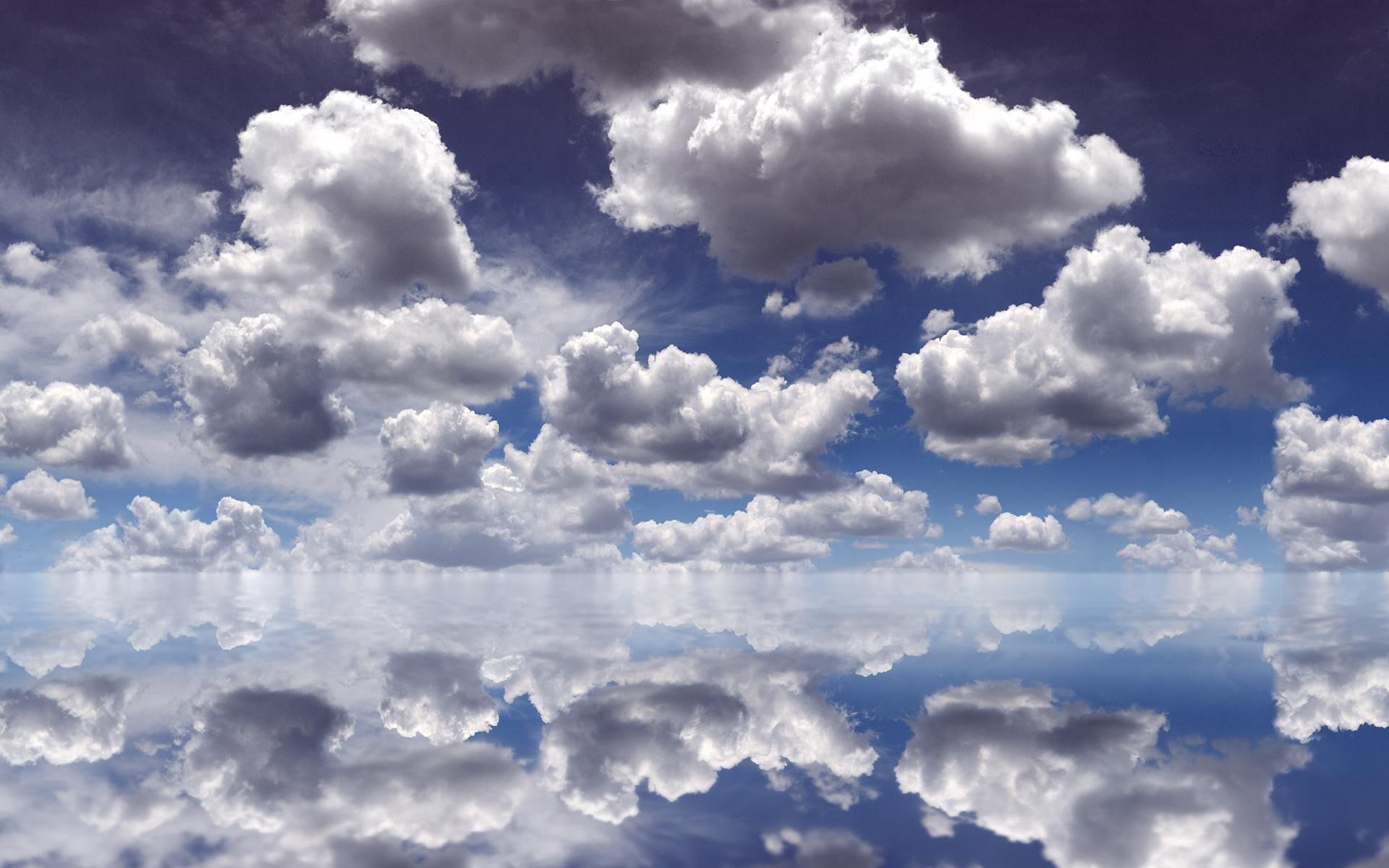 water, clouds, nature, sky, white, blue, reflection HD wallpaper