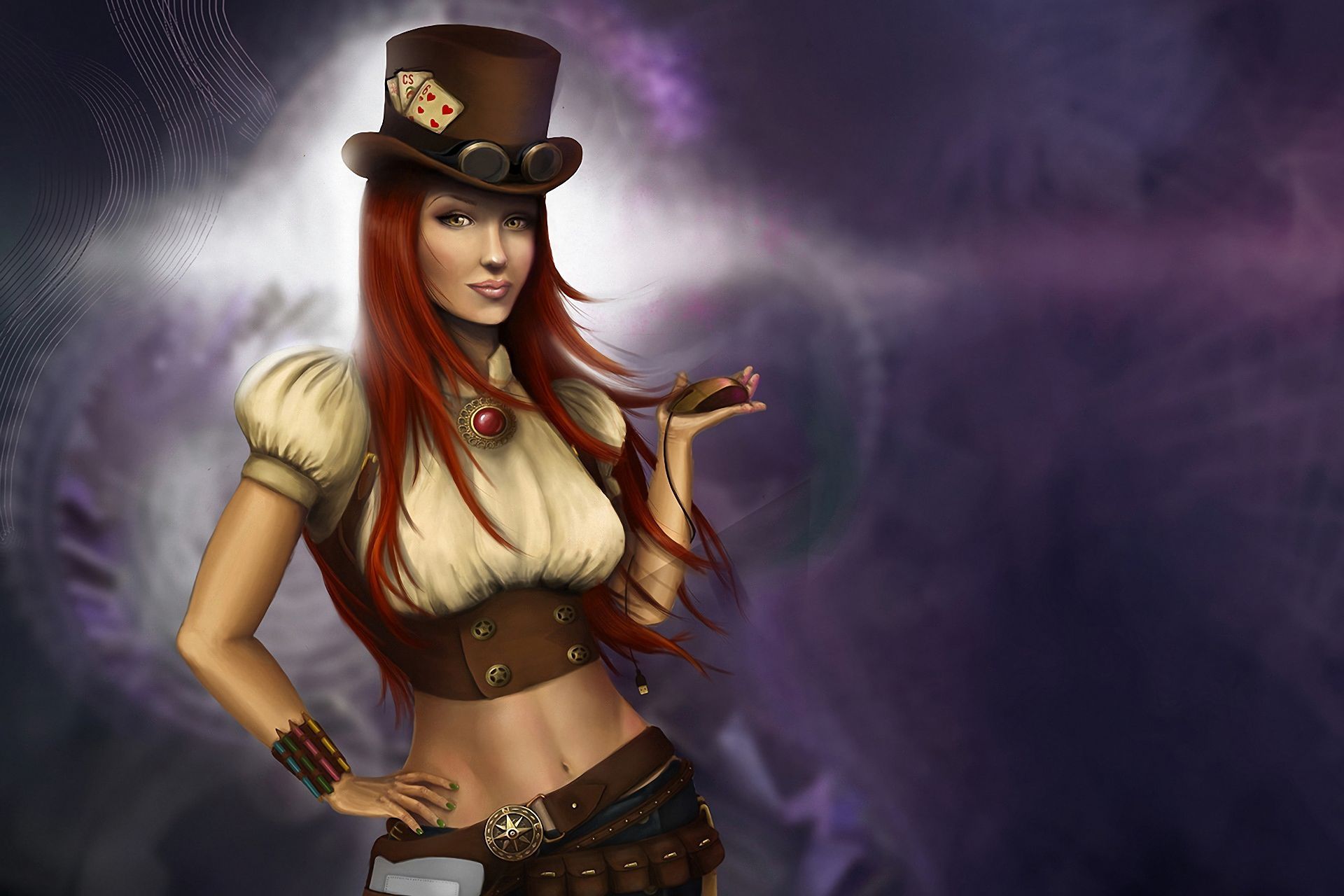 Free download wallpaper Fantasy, Sci Fi, Hat, Steampunk, Red Hair on your PC desktop