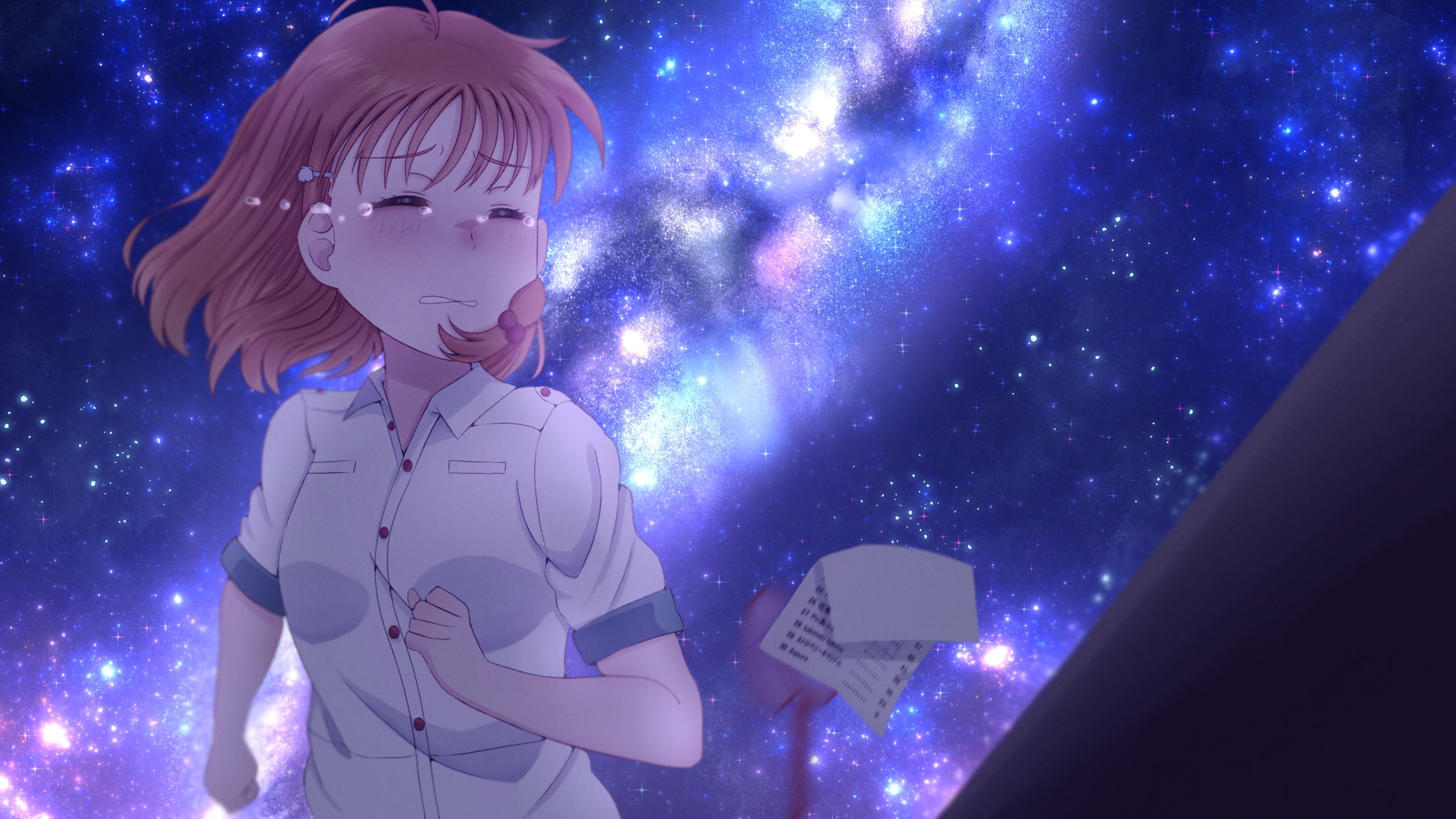 Laden Sie das Nacht, Tränen, Animes, Braune Haare, Sternenklarer Himmel, Liebesleben!, Love Live! Sunshine!!, Chika Takami-Bild kostenlos auf Ihren PC-Desktop herunter