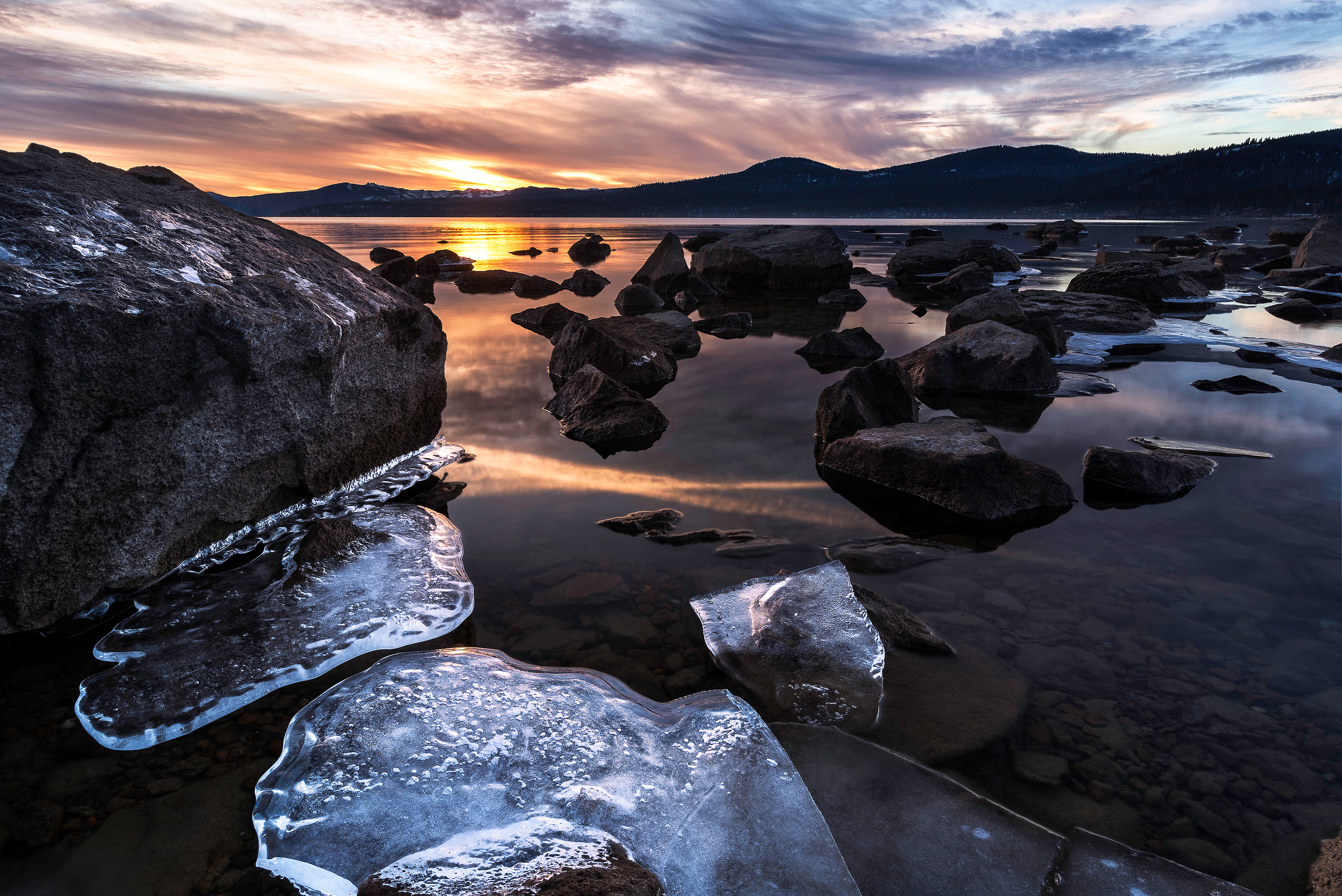 Download mobile wallpaper Ice, Sunset, Landscape, Nature for free.