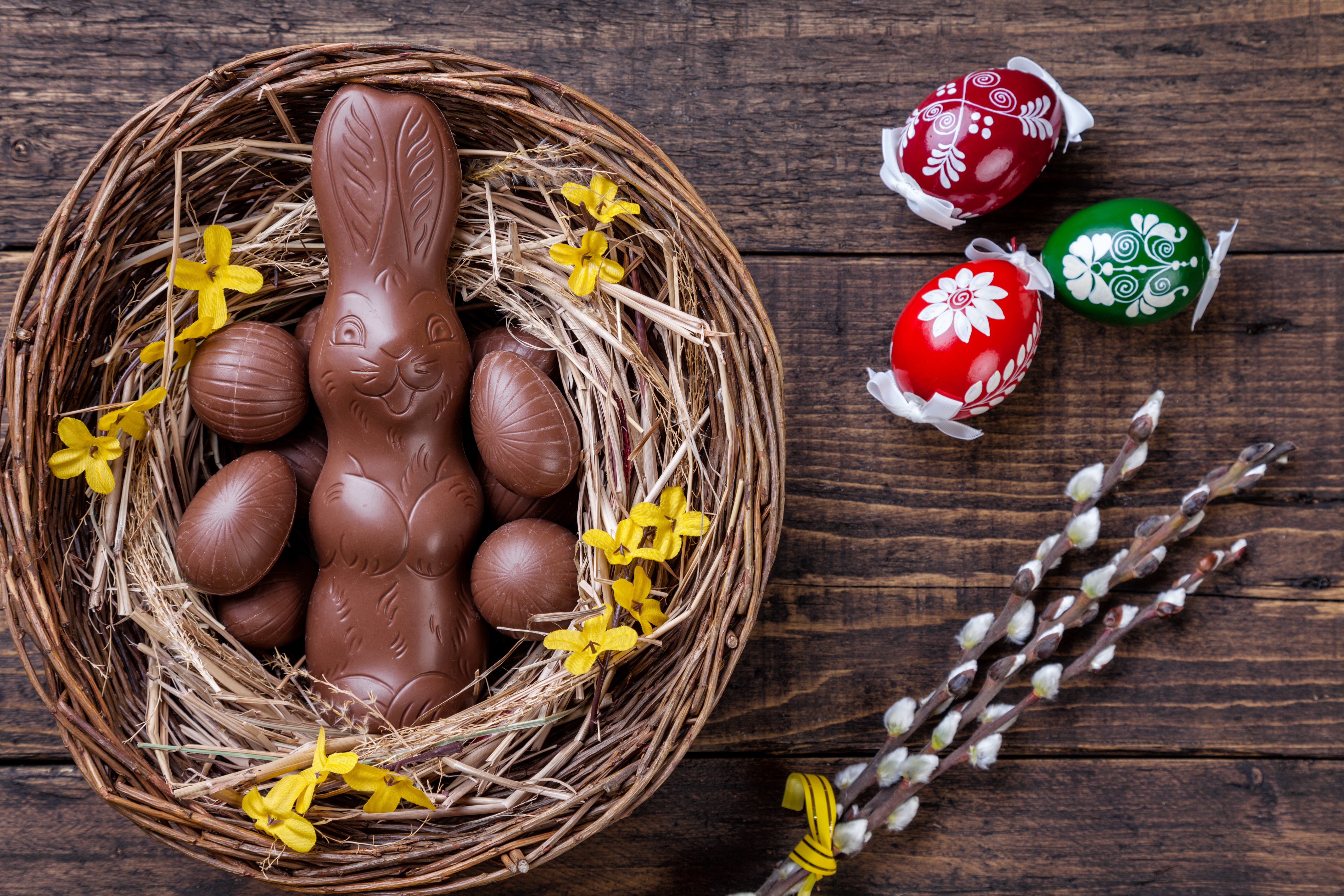 Laden Sie das Feiertage, Ostern, Schokolade, Nest, Stillleben-Bild kostenlos auf Ihren PC-Desktop herunter