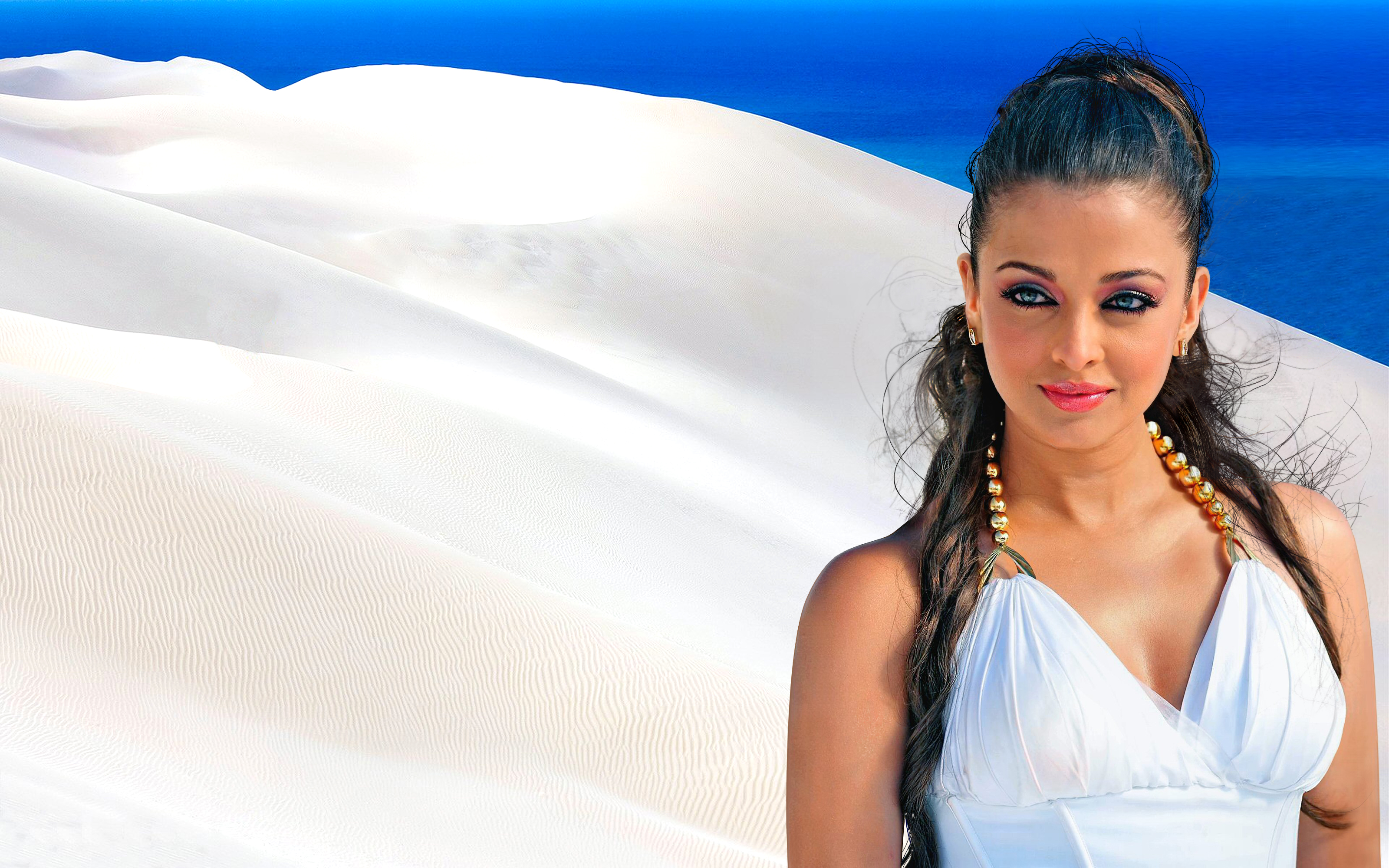 Free download wallpaper Desert, Brunette, Model, Earrings, Blue Eyes, Celebrity, Aishwarya Rai, Bollywood on your PC desktop