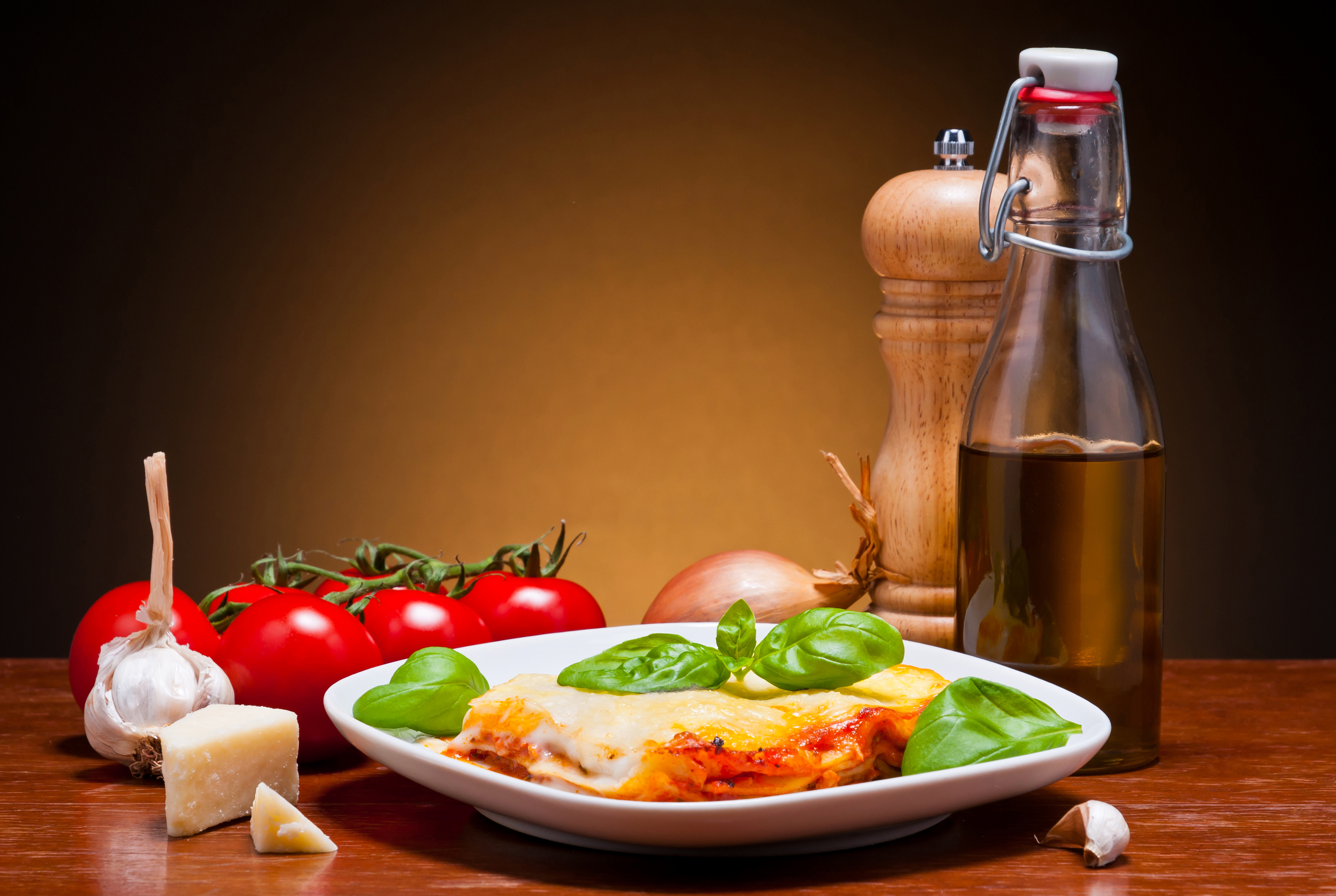 food, lasagna, oil, still life, tomato HD wallpaper