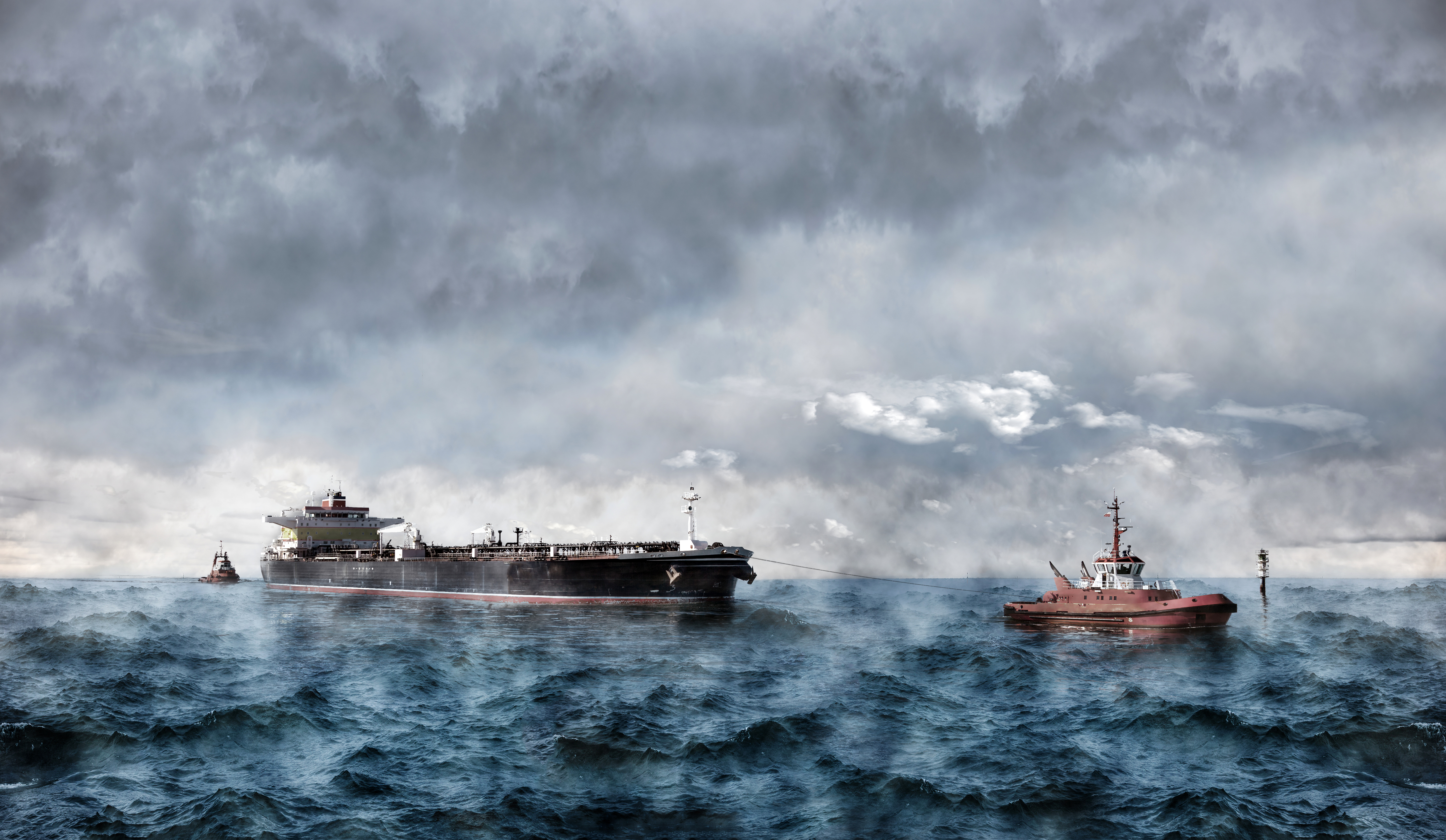 vehicles, tanker, cloud, ocean, ship, tugboat