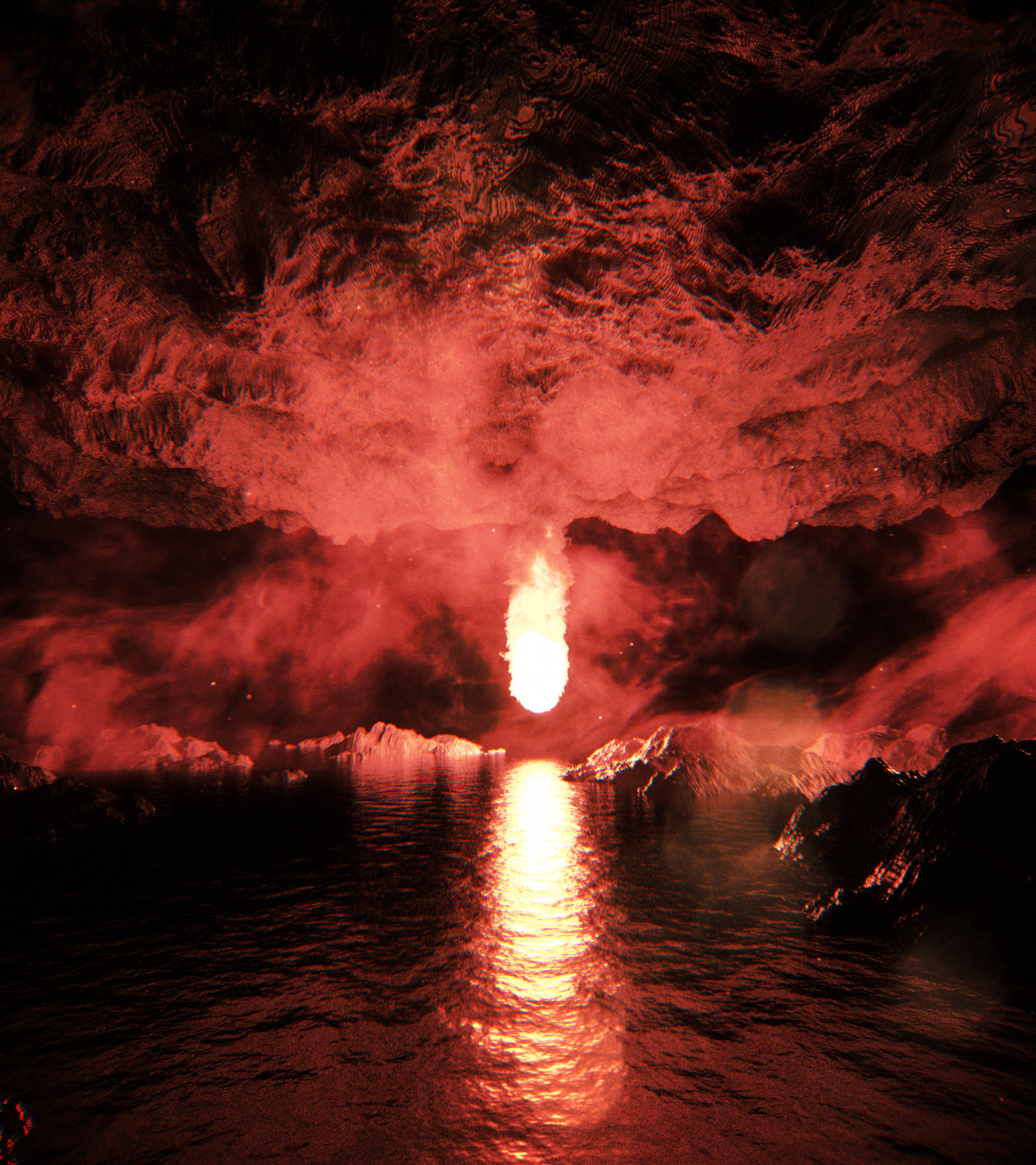 underground, water, dark, shine, light, bright, cave