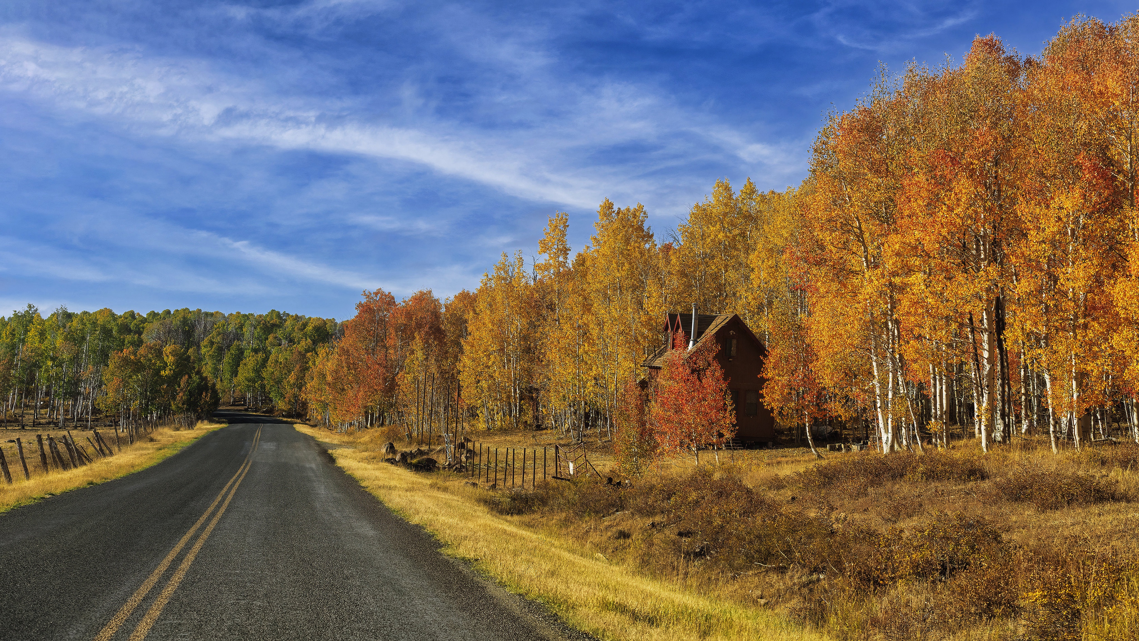 Handy-Wallpaper Herbst, Straße, Wald, Haus, Wolke, Fotografie, Himmel kostenlos herunterladen.