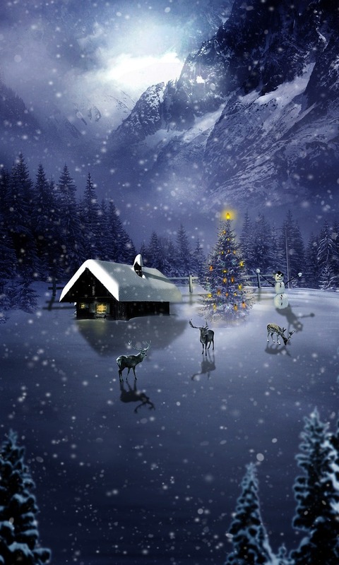 Download mobile wallpaper Christmas, Holiday, Christmas Tree, Cabin for free.