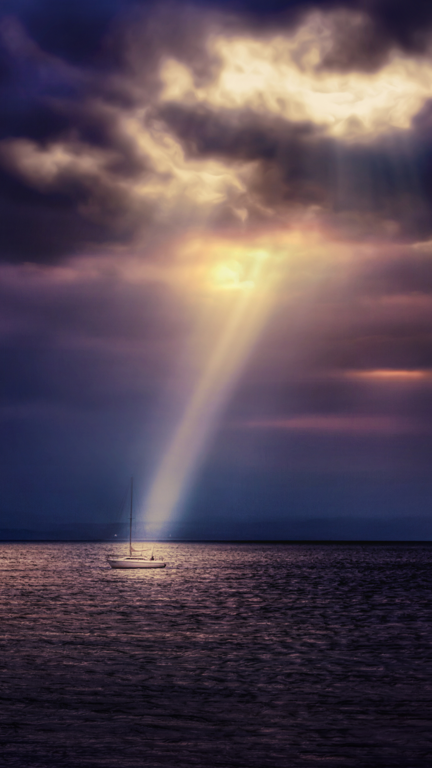 Download mobile wallpaper Sea, Sailboat, Cloud, Photography, Sunbeam, Seascape for free.