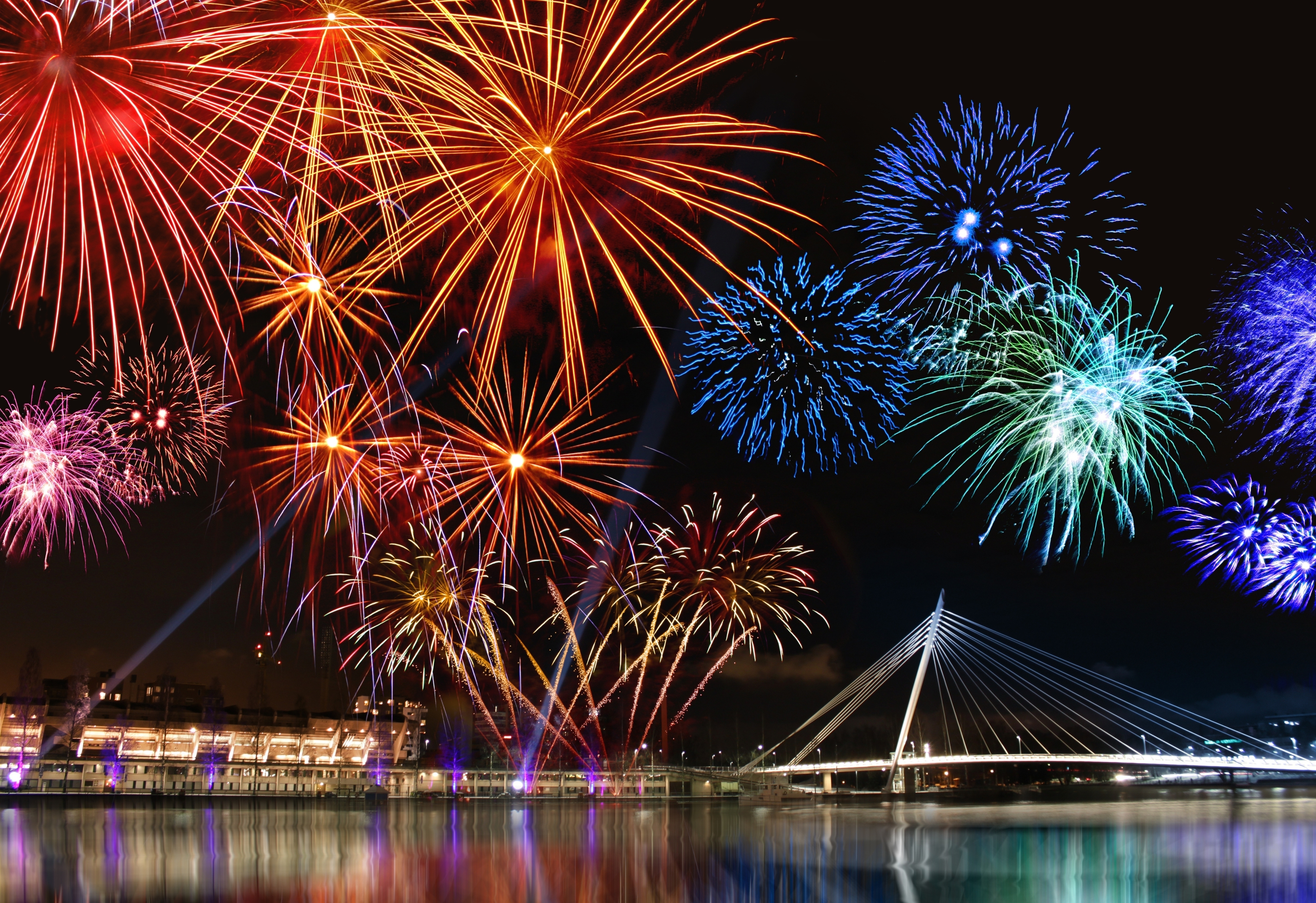 1920x1080 Background photography, fireworks, bridge, city, colorful, colors, new year, night