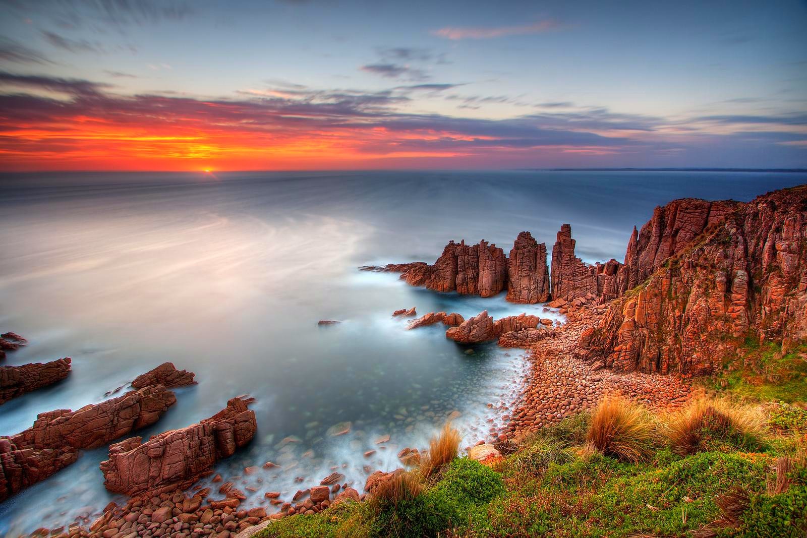 Download mobile wallpaper Nature, Sunset, Sky, Horizon, Ocean, Earth, Coastline, Australia for free.