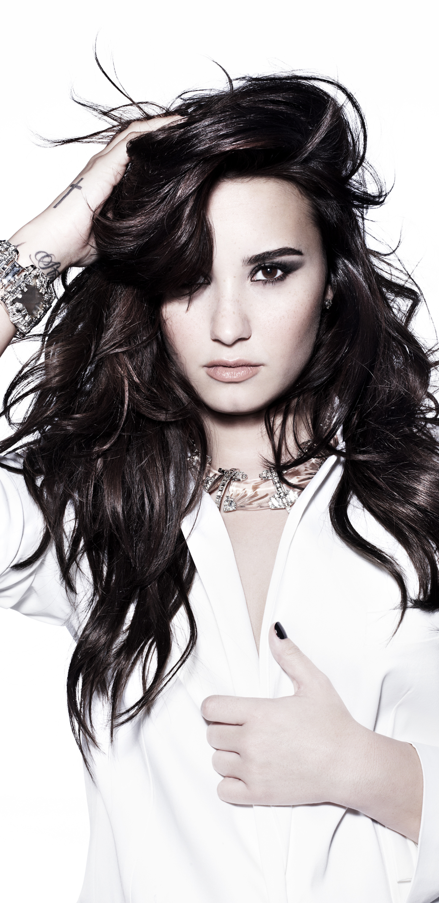 Download mobile wallpaper Music, Singer, Brunette, White Dress, Demi Lovato for free.