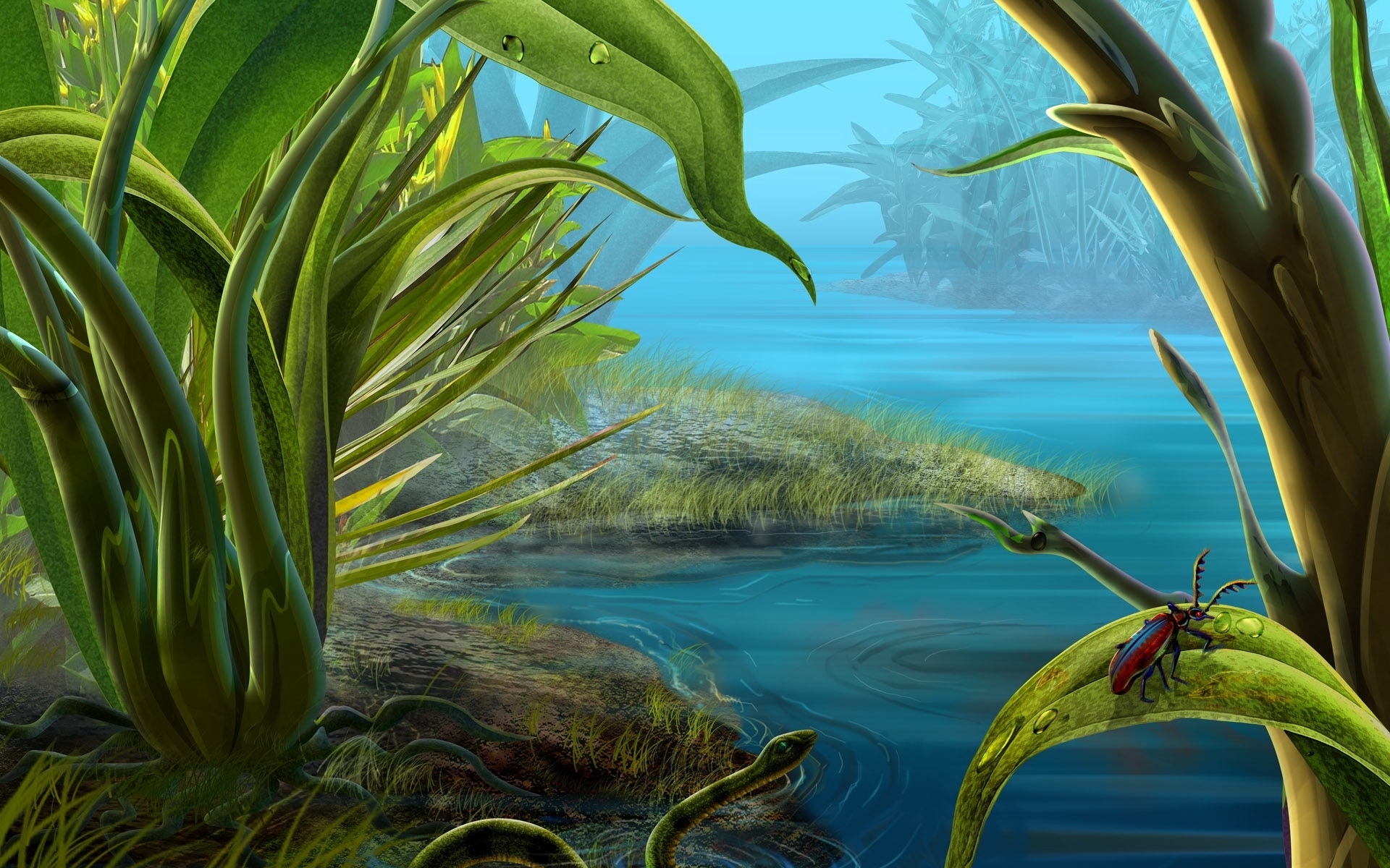 art, insects, plants, landscape, water for android